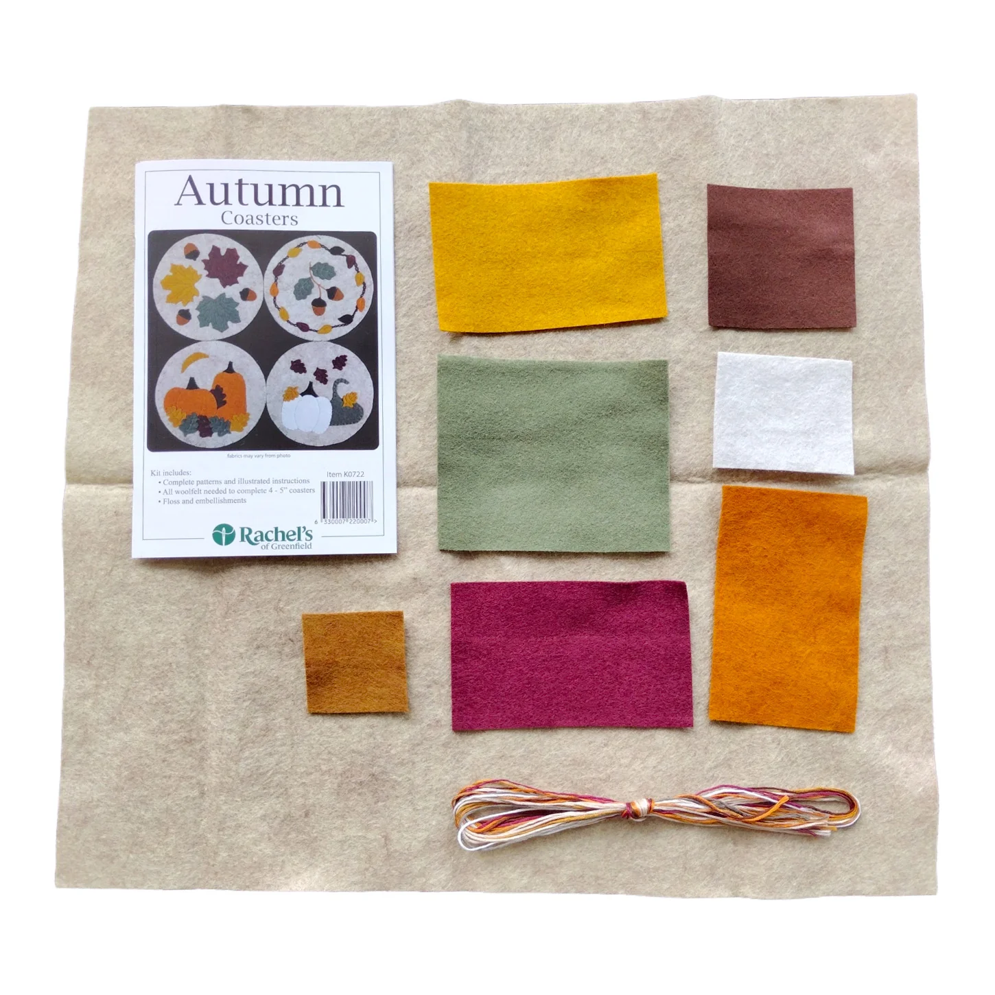 Autumn Coasters Wool Felt Appliqué Kit - Image 4