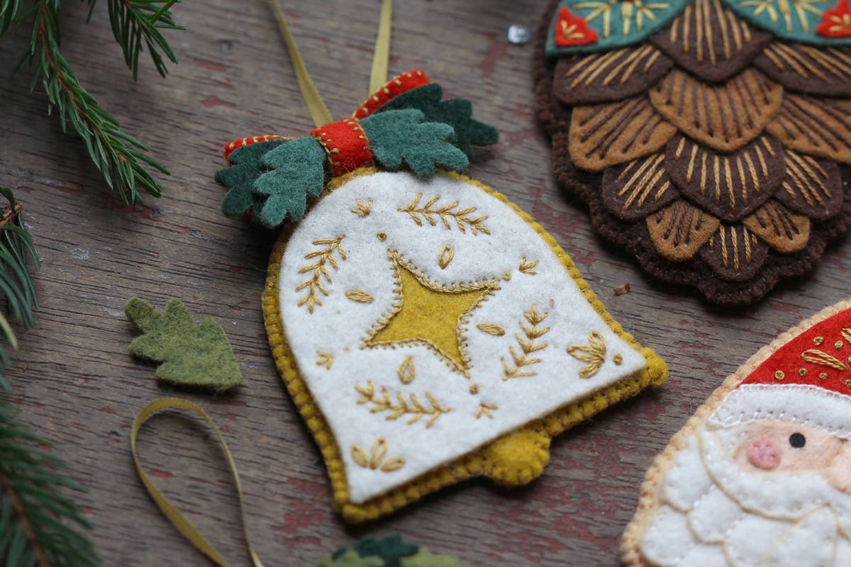 Hand Embroidered Felt Ornament Kit - Bell - Image 4