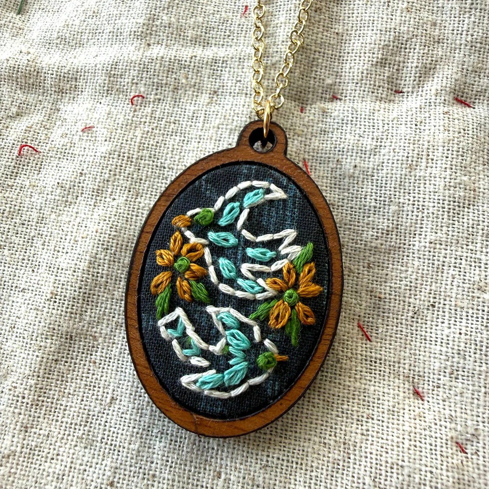 Hand Embroidery Necklace Kit - Birds - Image 2