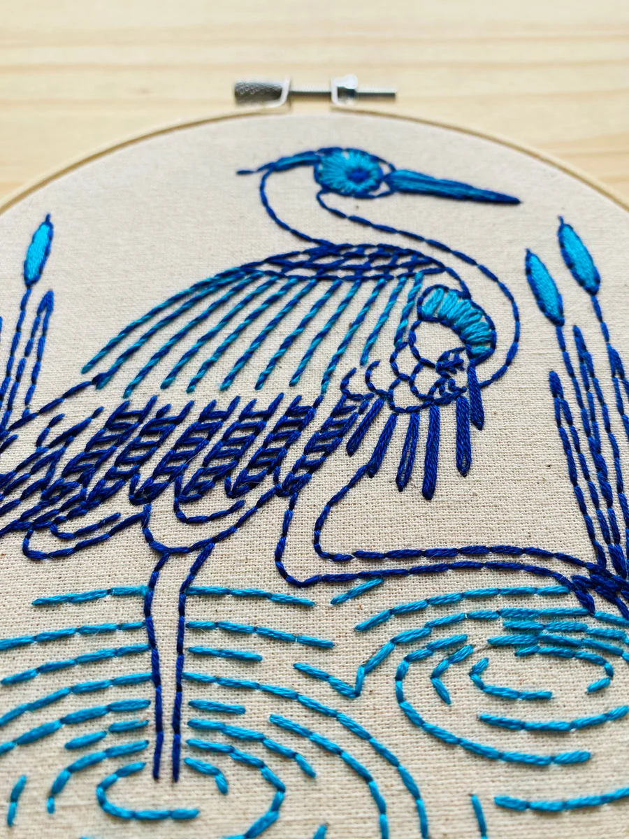 Blue Heron Hand Embroidery Kit - Image 2