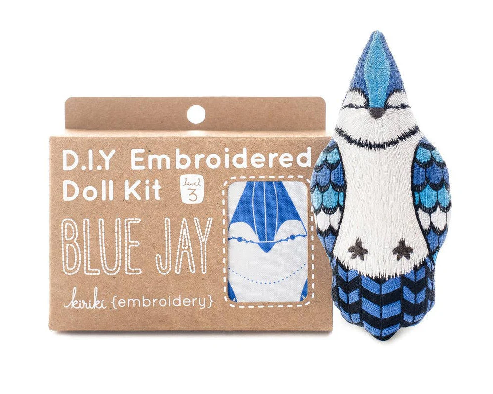 Hand Embroidered Plushie Doll Kit - Blue Jay - Image 2