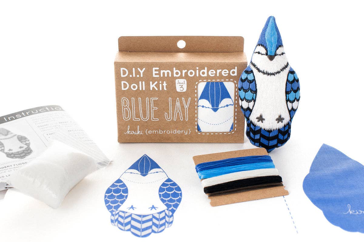 Hand Embroidered Plushie Doll Kit - Blue Jay - Image 3