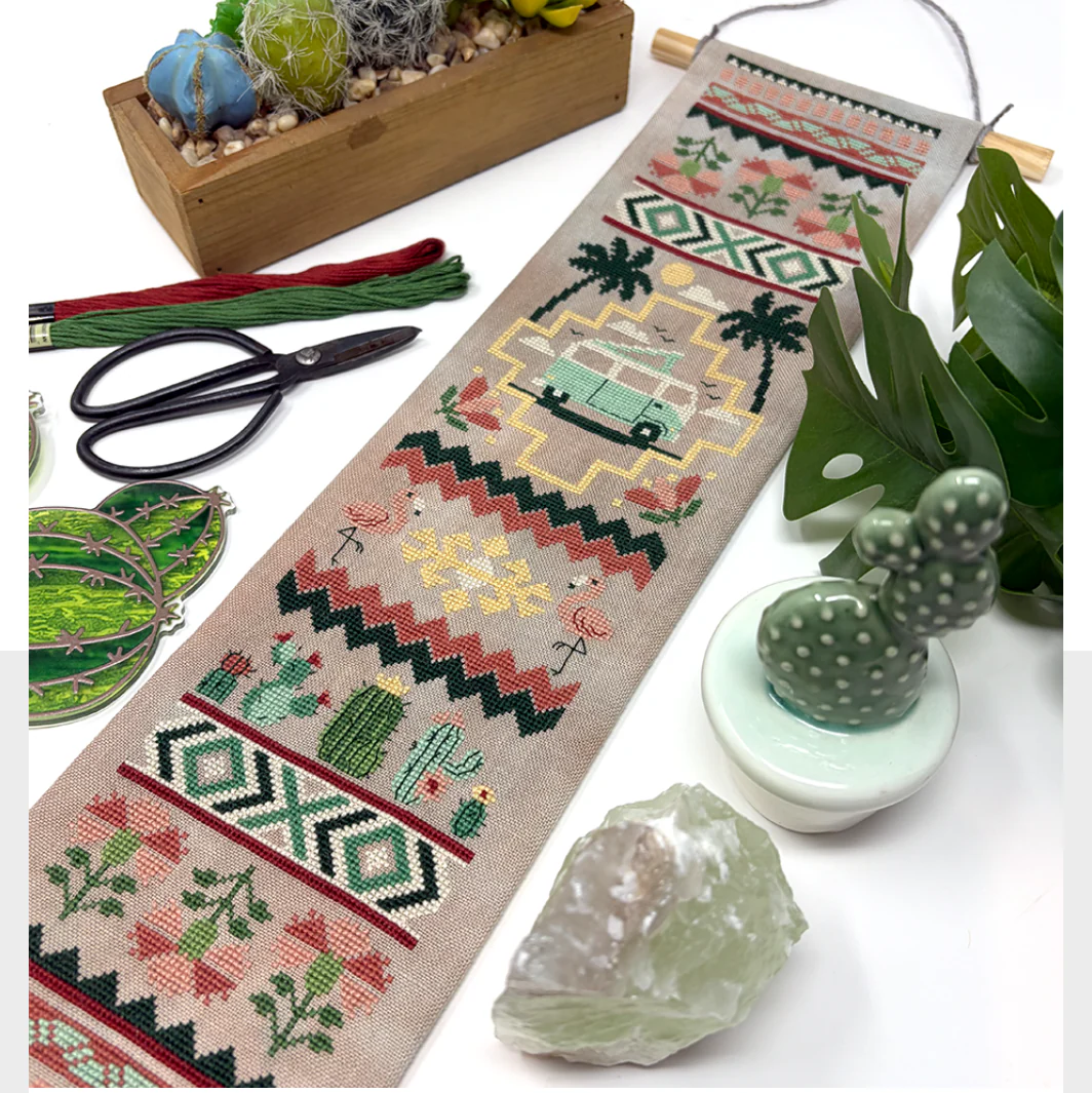 Cactus & Caravan Cross Stitch Banner Pattern