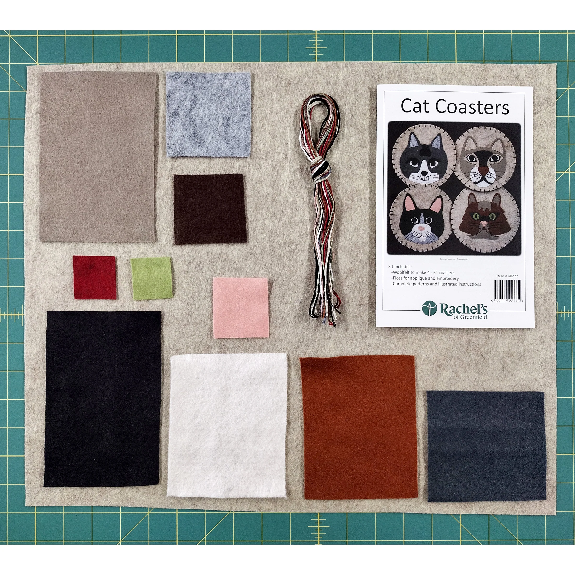 Cat Coaster Wool Felt Appliqué Kit - Image 2