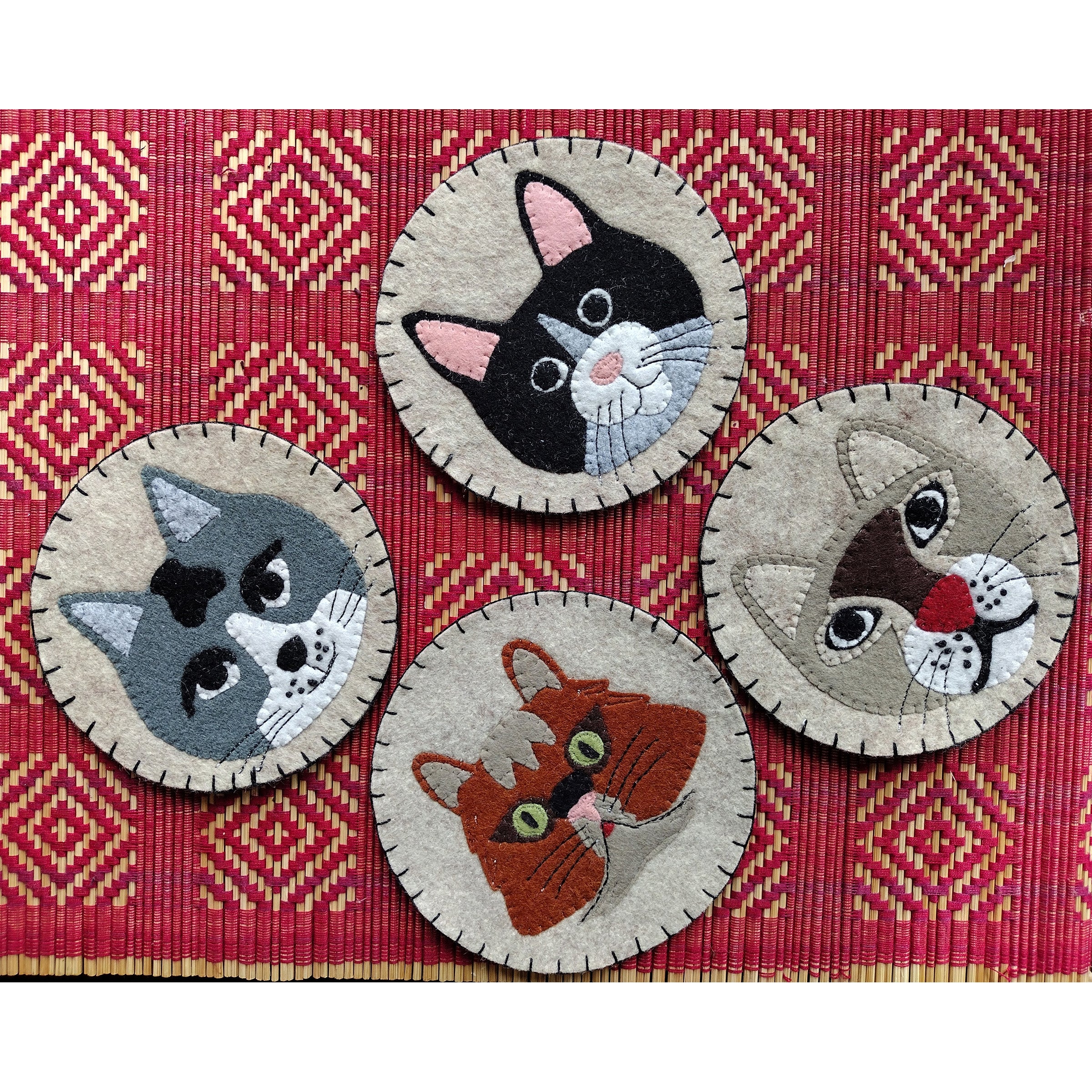 Cat Coaster Wool Felt Appliqué Kit - Image 3