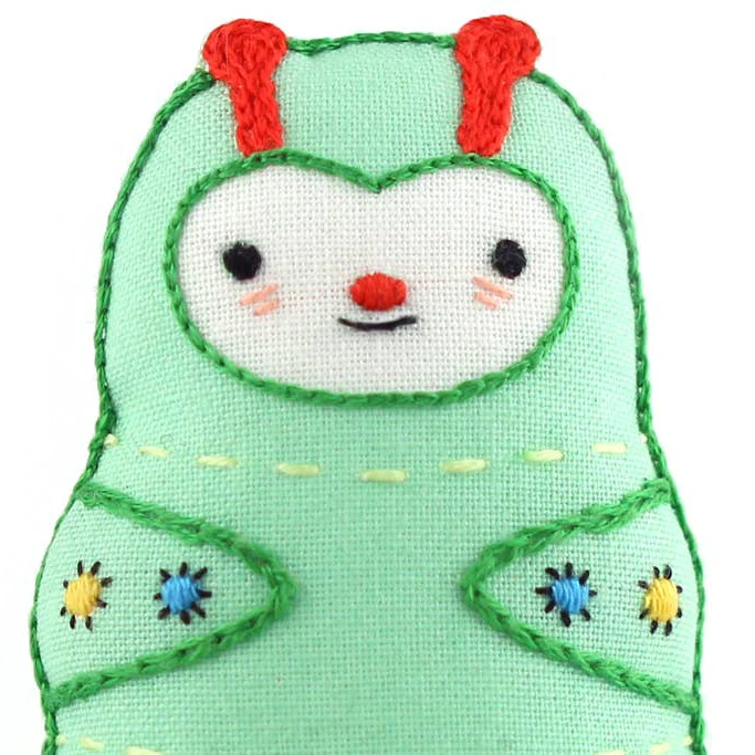 Hand Embroidered Plushie Doll Kit - Caterpillar