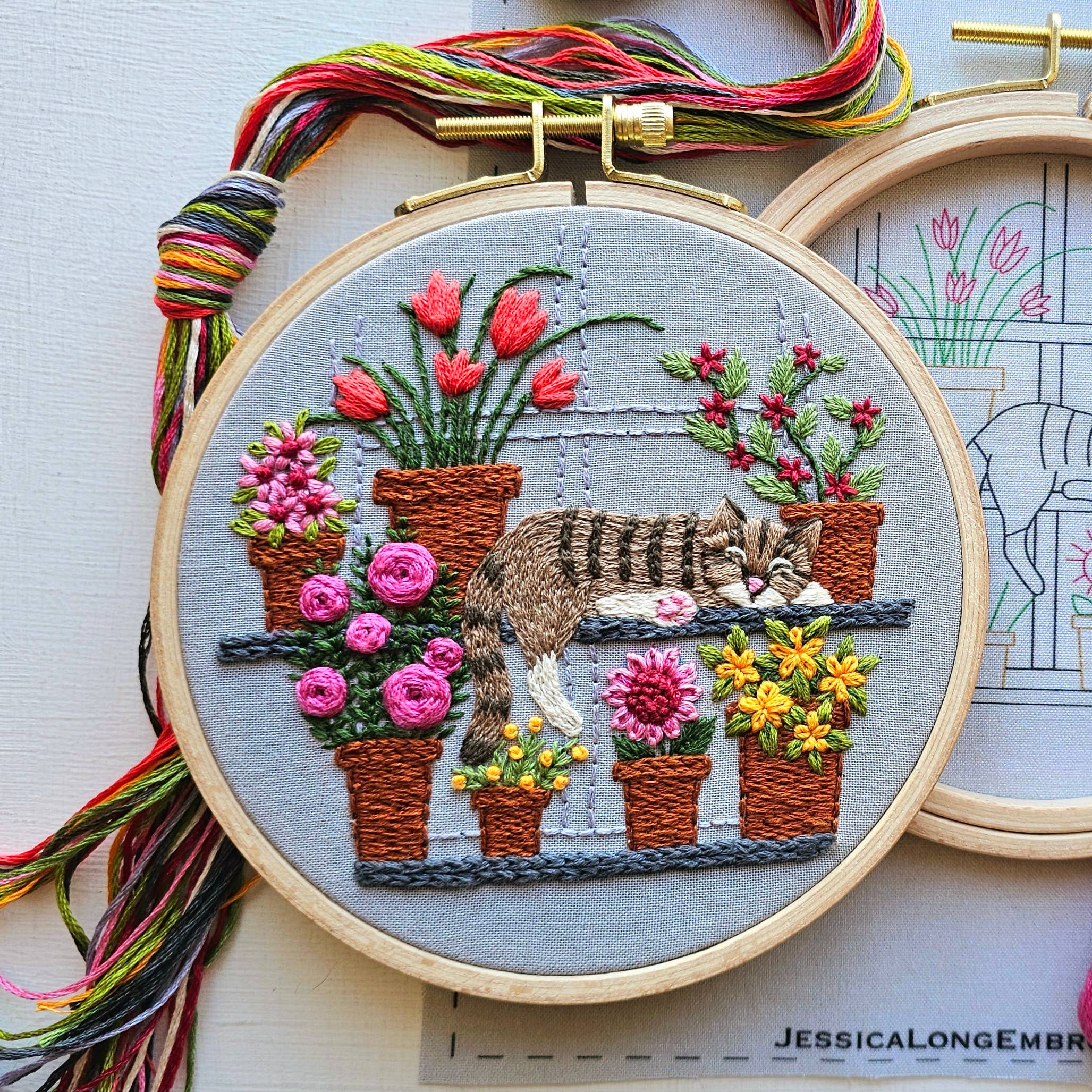 Catnap with Flowers Hand Embroidery Kit - Image 2