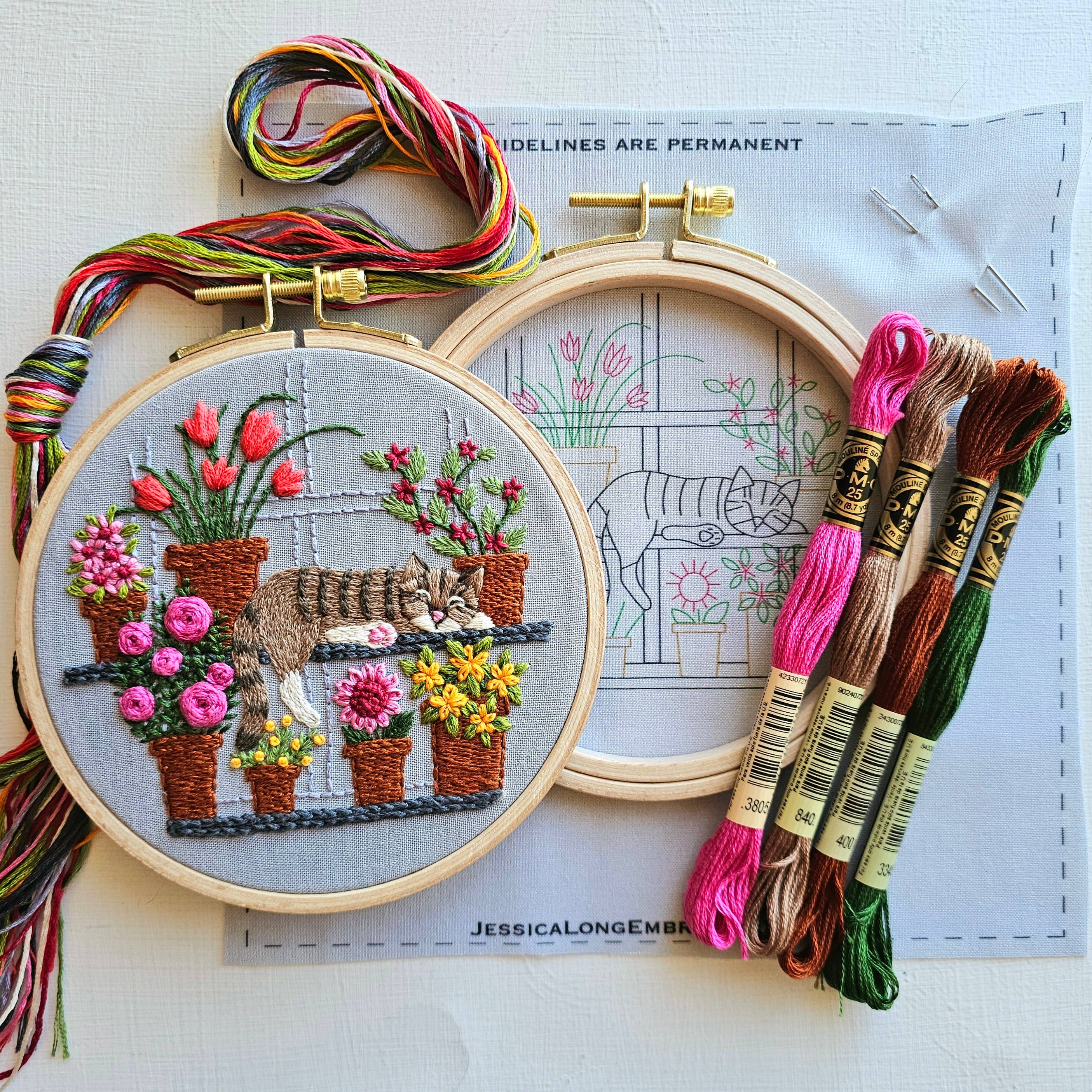 Catnap with Flowers Hand Embroidery Kit - Image 3