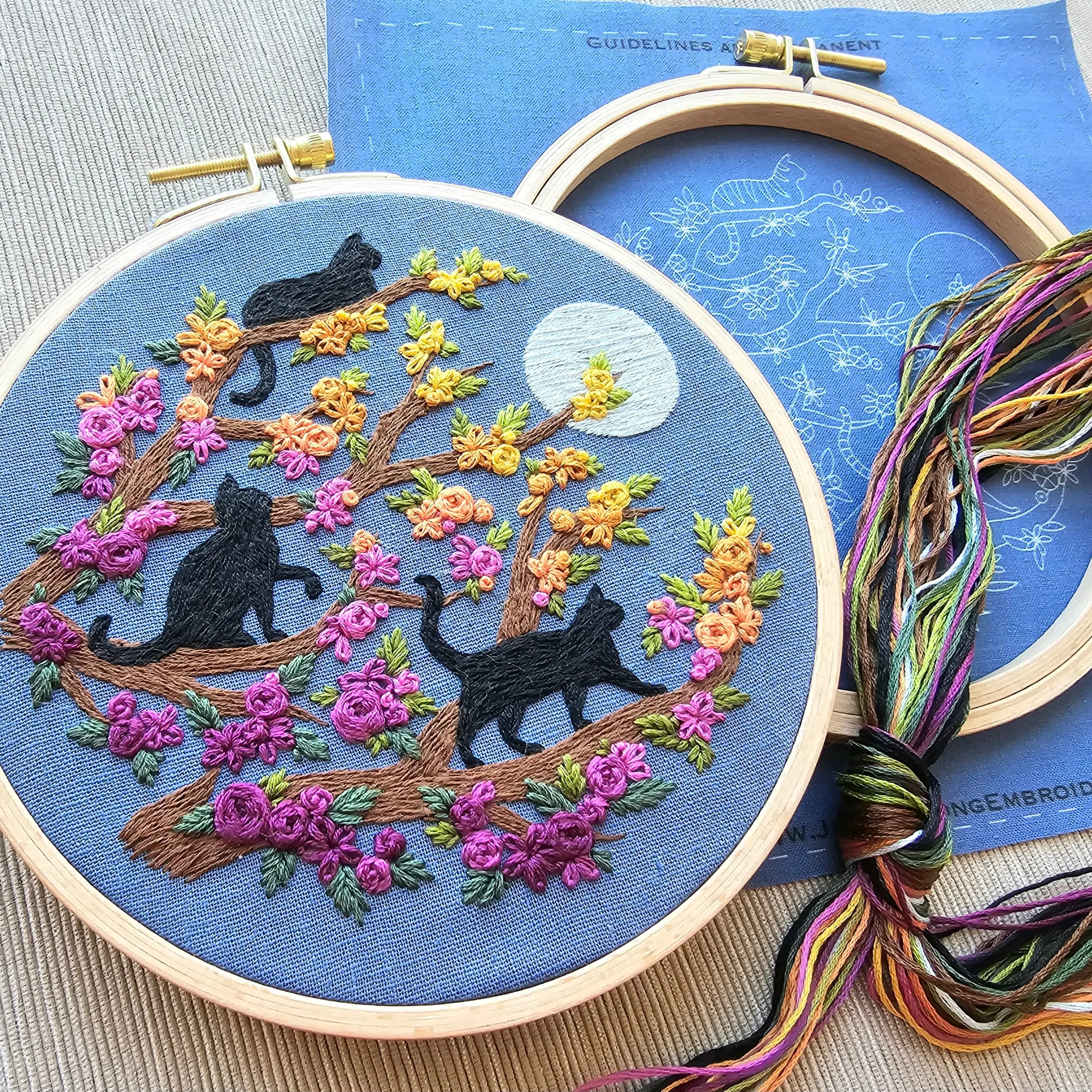 Cats and Full Moon Hand Embroidery Kit - Image 2