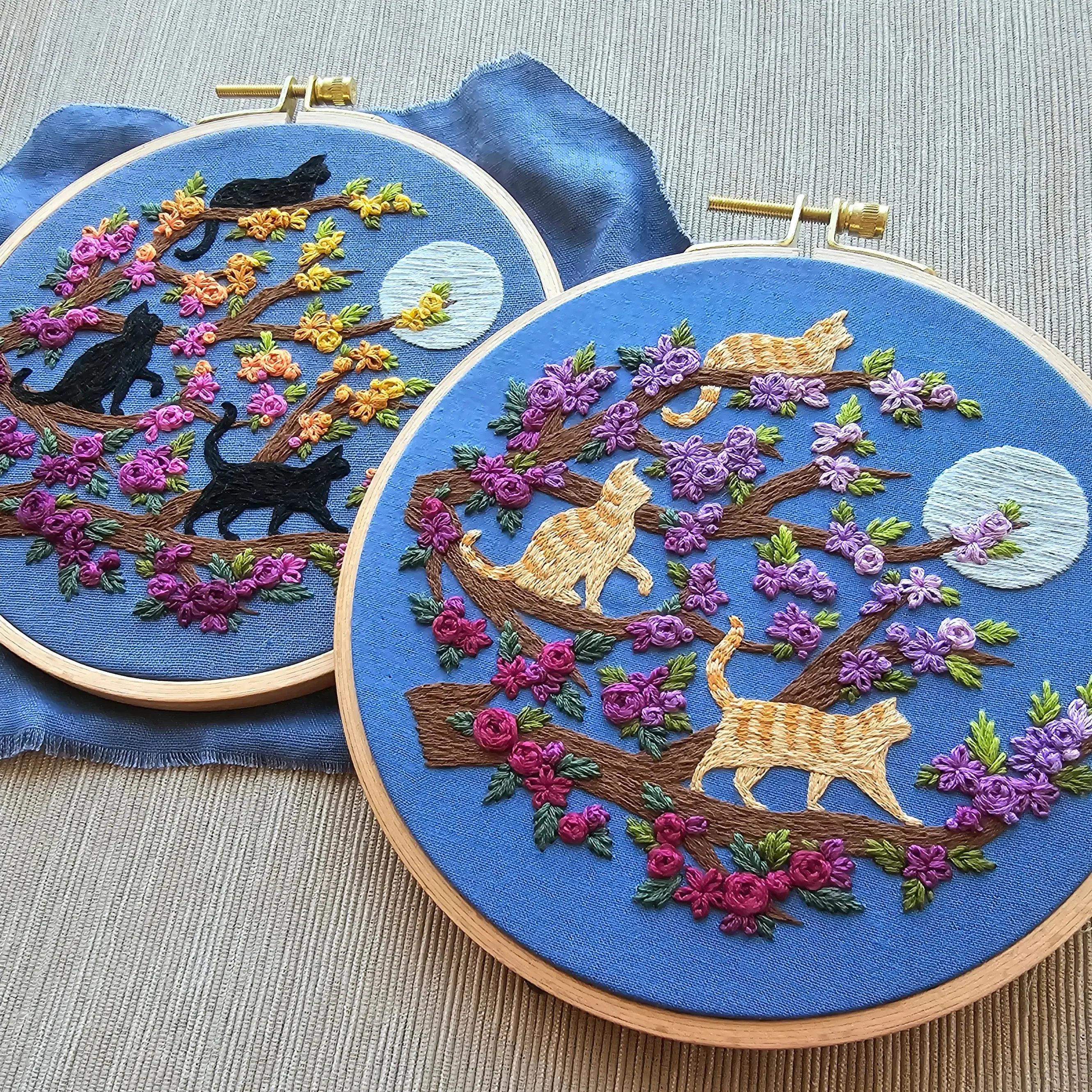 Cats and Full Moon Hand Embroidery Kit - Image 3