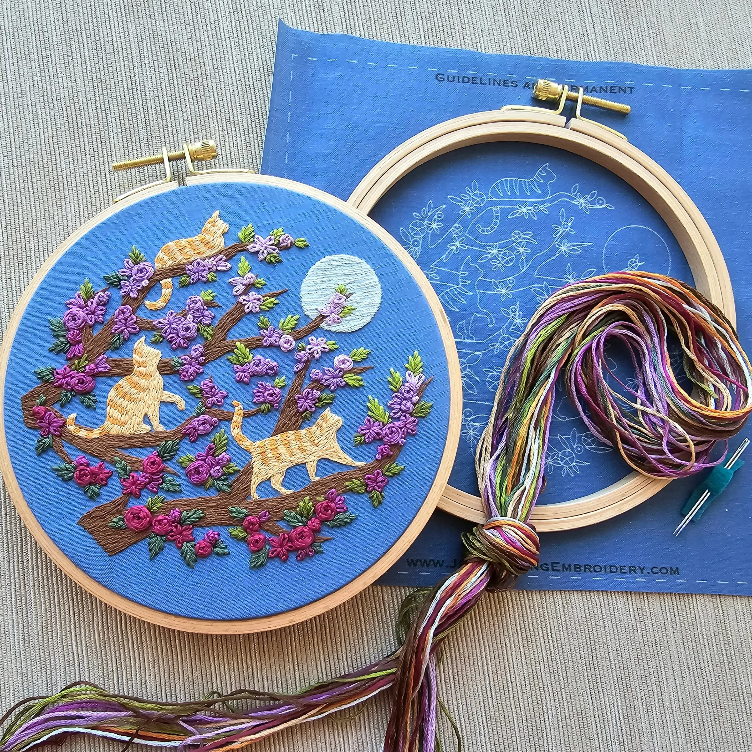 Cats and Full Moon Hand Embroidery Kit - Image 4