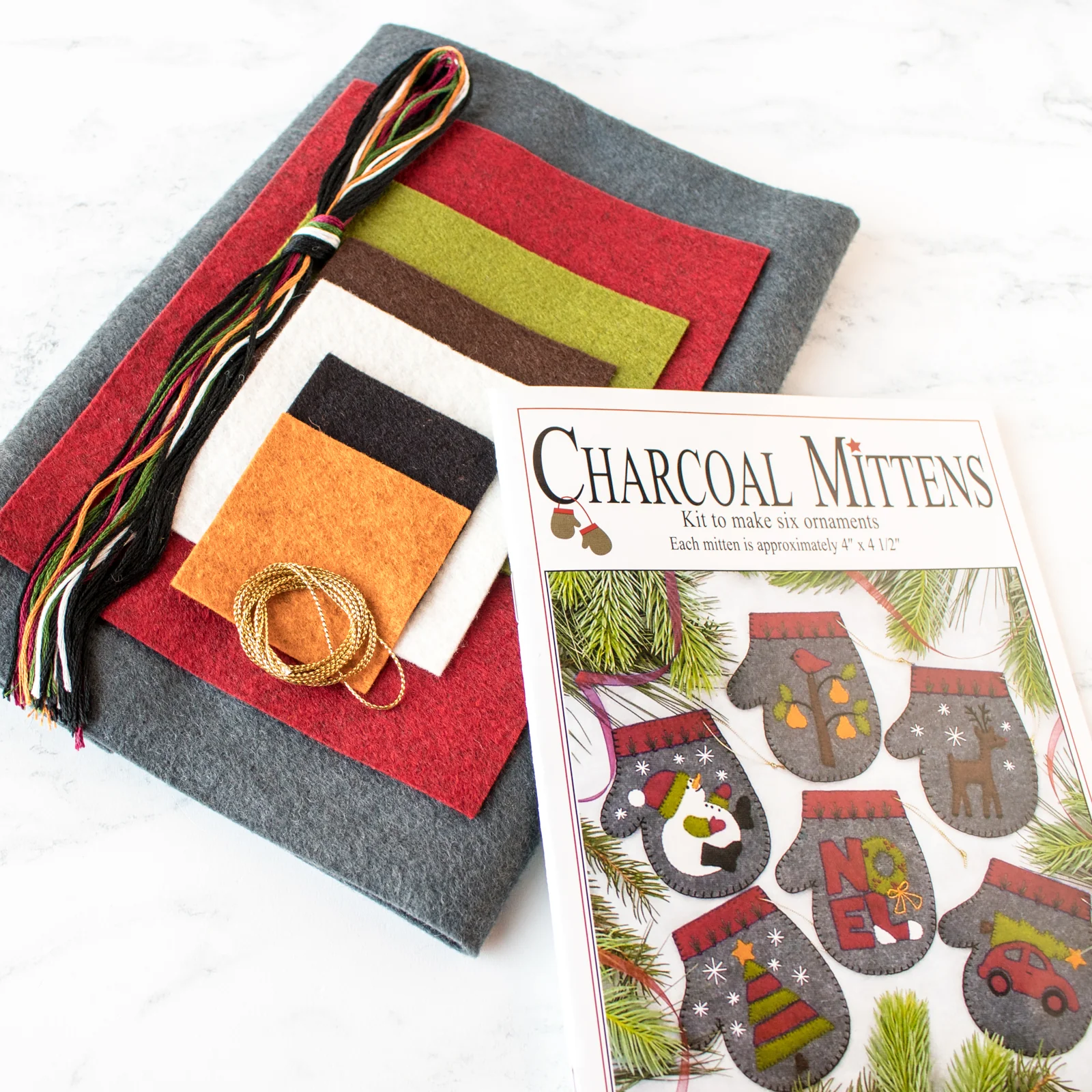 Charcoal Mitten Ornament Wool Felt Appliqué Kit - Image 3