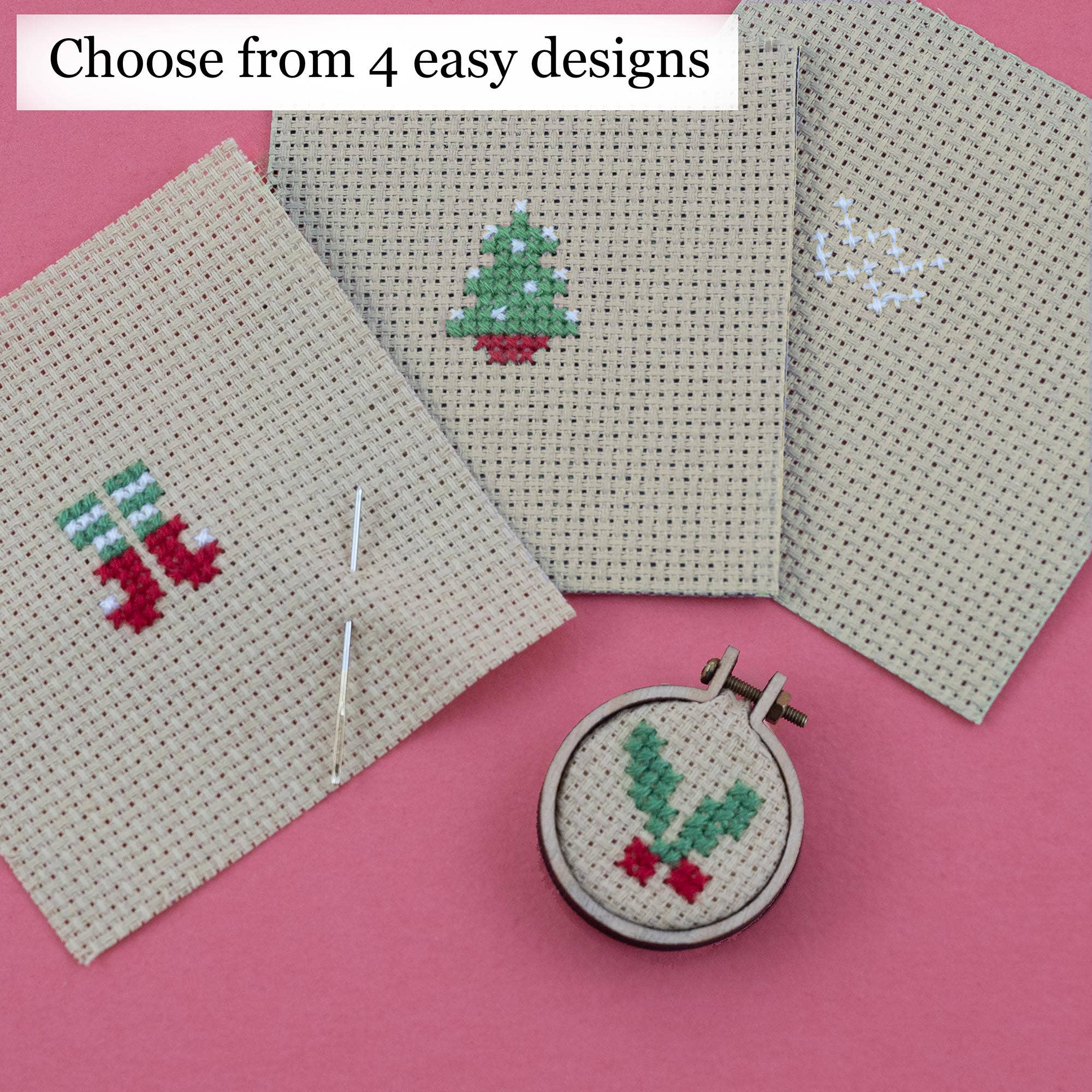 Christmas Bauble Jolly Holly cross stitch hoop In A Matchbox - Image 2