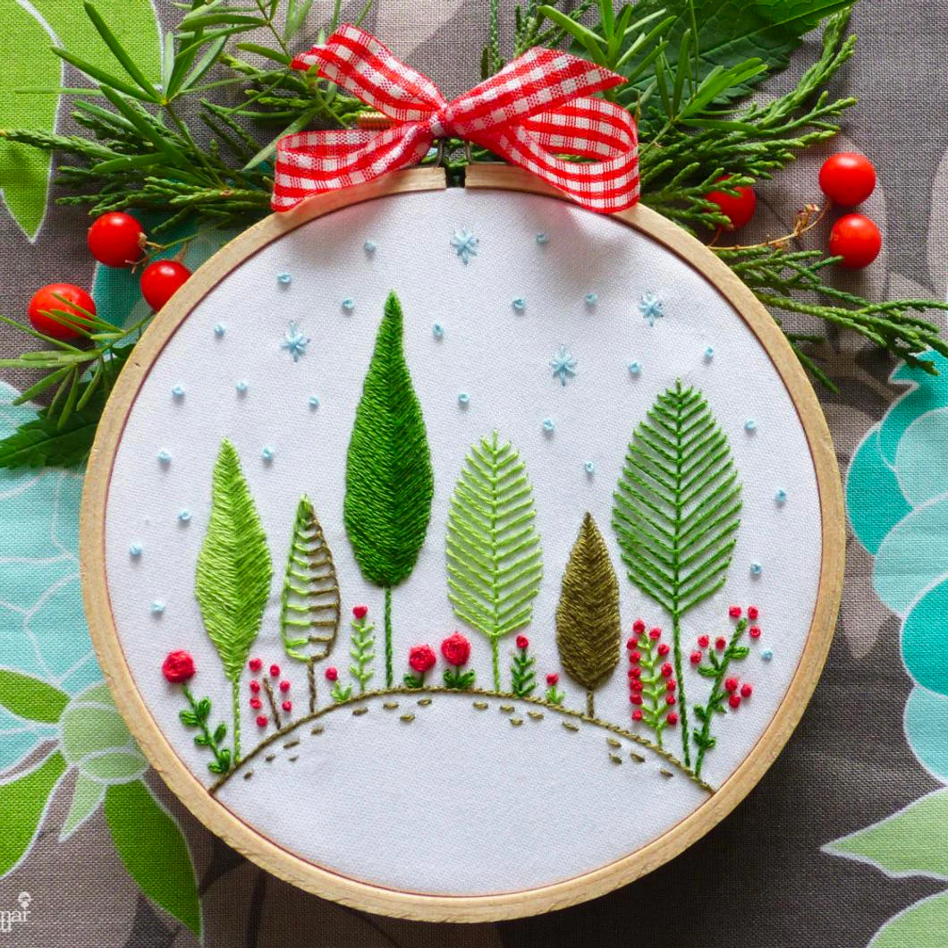 Christmas Forest Mini Hoop Hand Embroidery Kit - Image 3