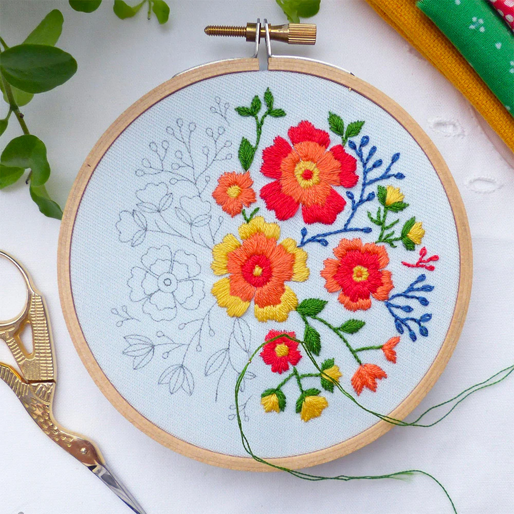 Colorful Flowers Mini Hoop Hand Embroidery Kit - Image 3