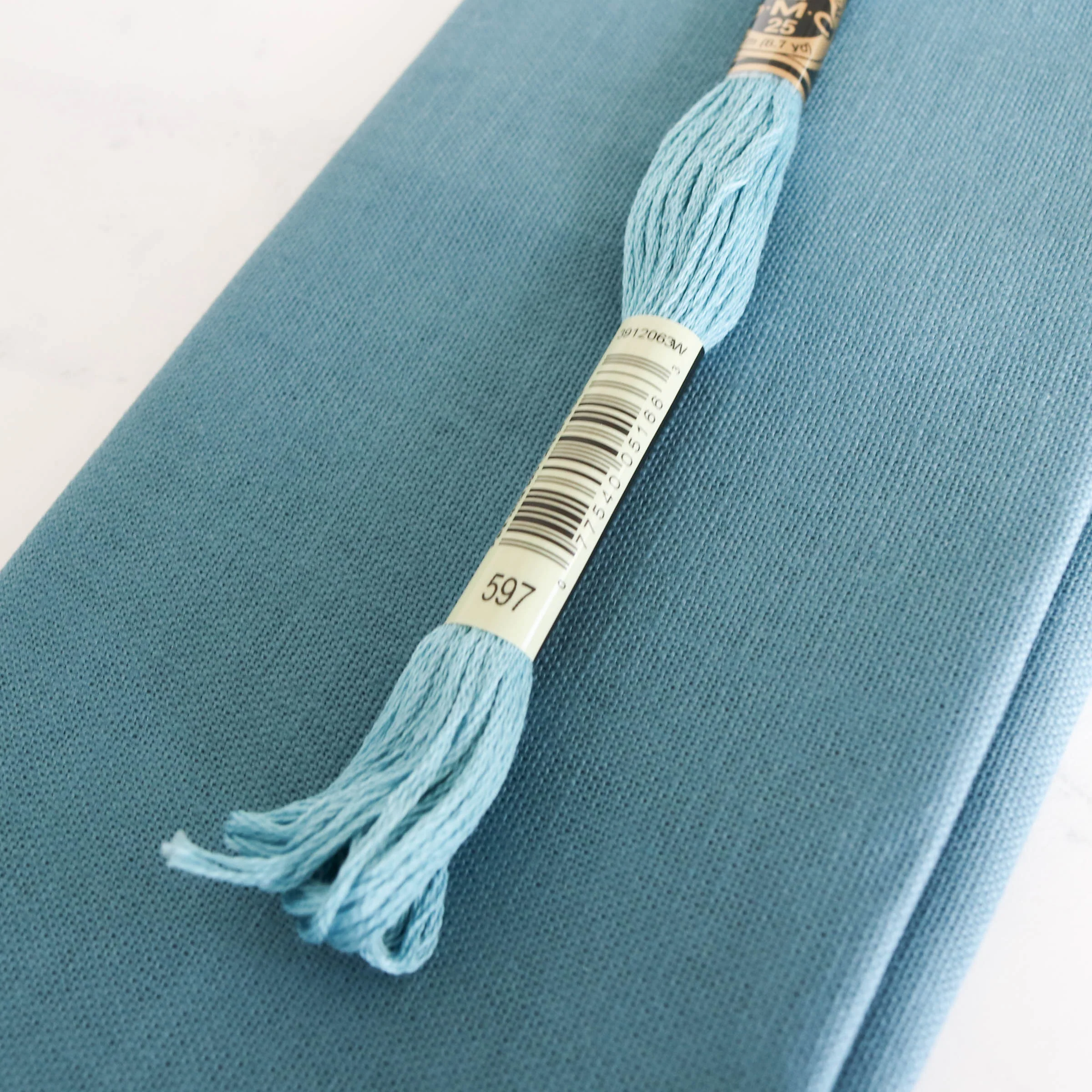 Cotton Hand Embroidery Fabric - Vintage Blue Gray - Image 5