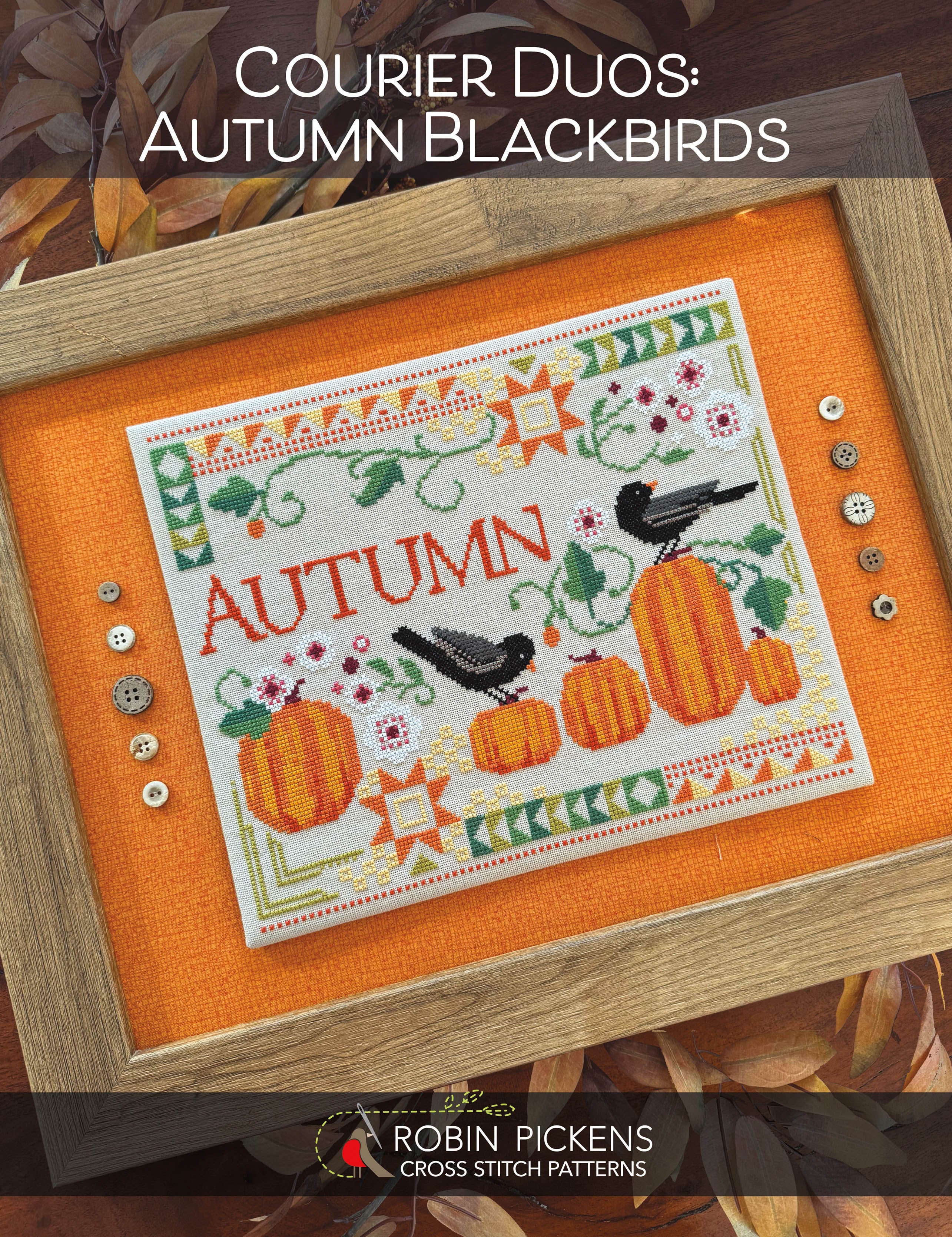 Courier Duos Cross Stitch Pattern - Autumn Blackbirds - Image 2