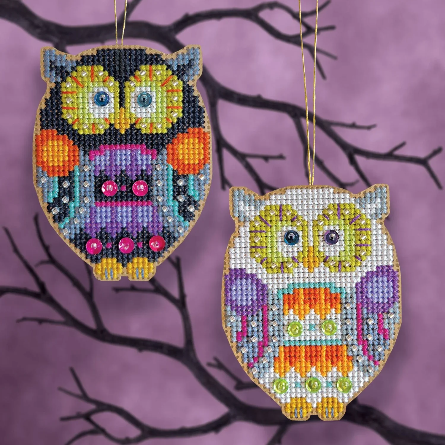 Cross Stitch Halloween Ornament Kit - Boo'tiques Owls