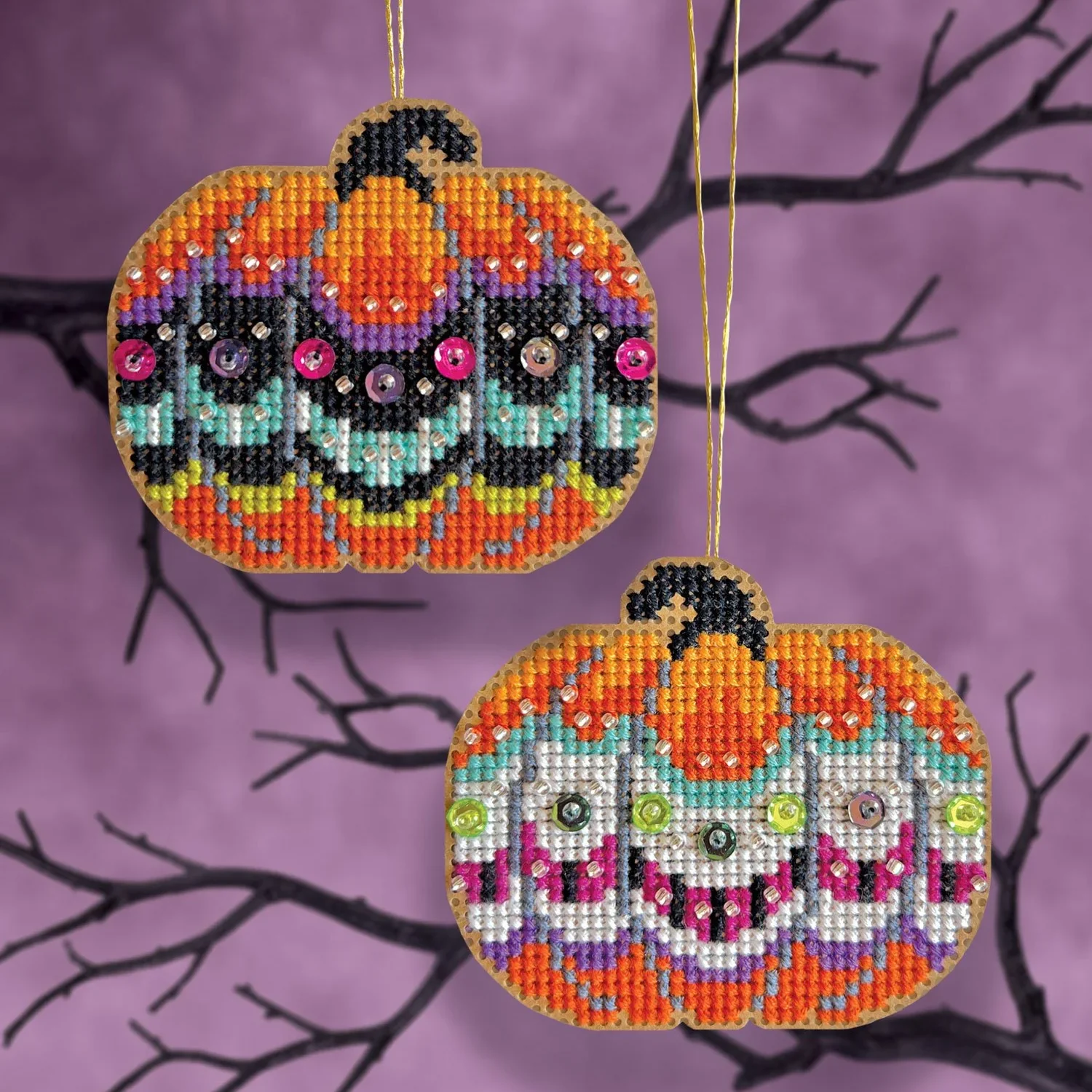Cross Stitch Halloween Ornament Kit - Boo'tiques Pumpkins