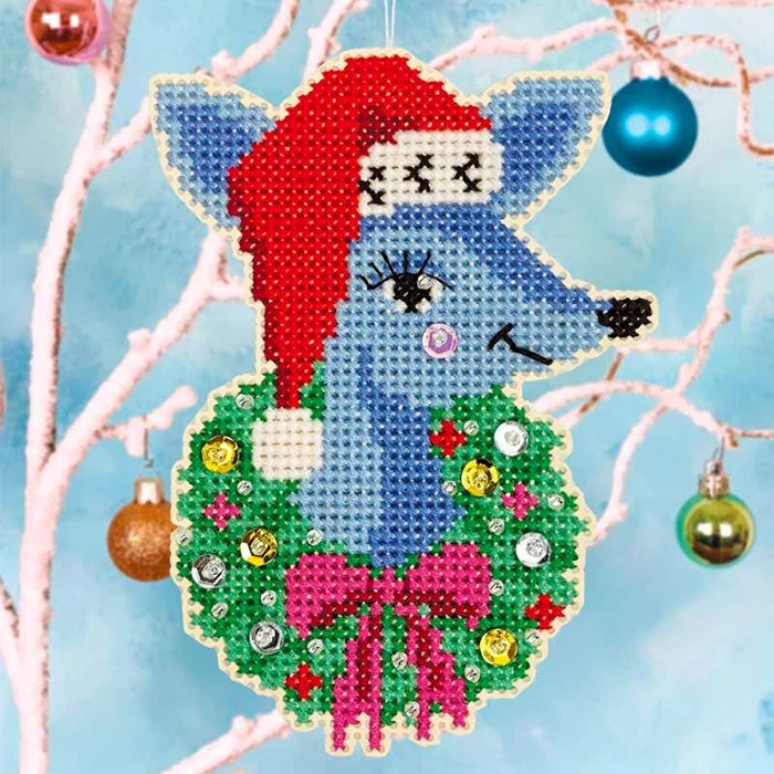Deer Santa Cross Stitch Ornament Kit