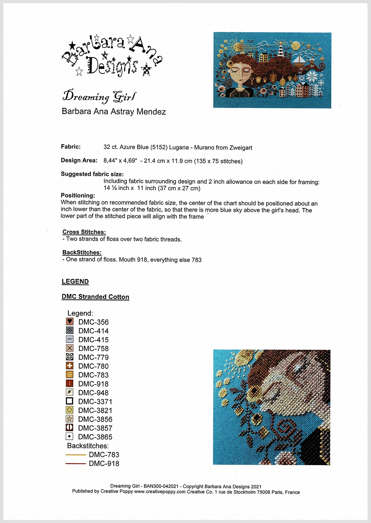 Dreaming Girl Cross Stitch Pattern - Image 3