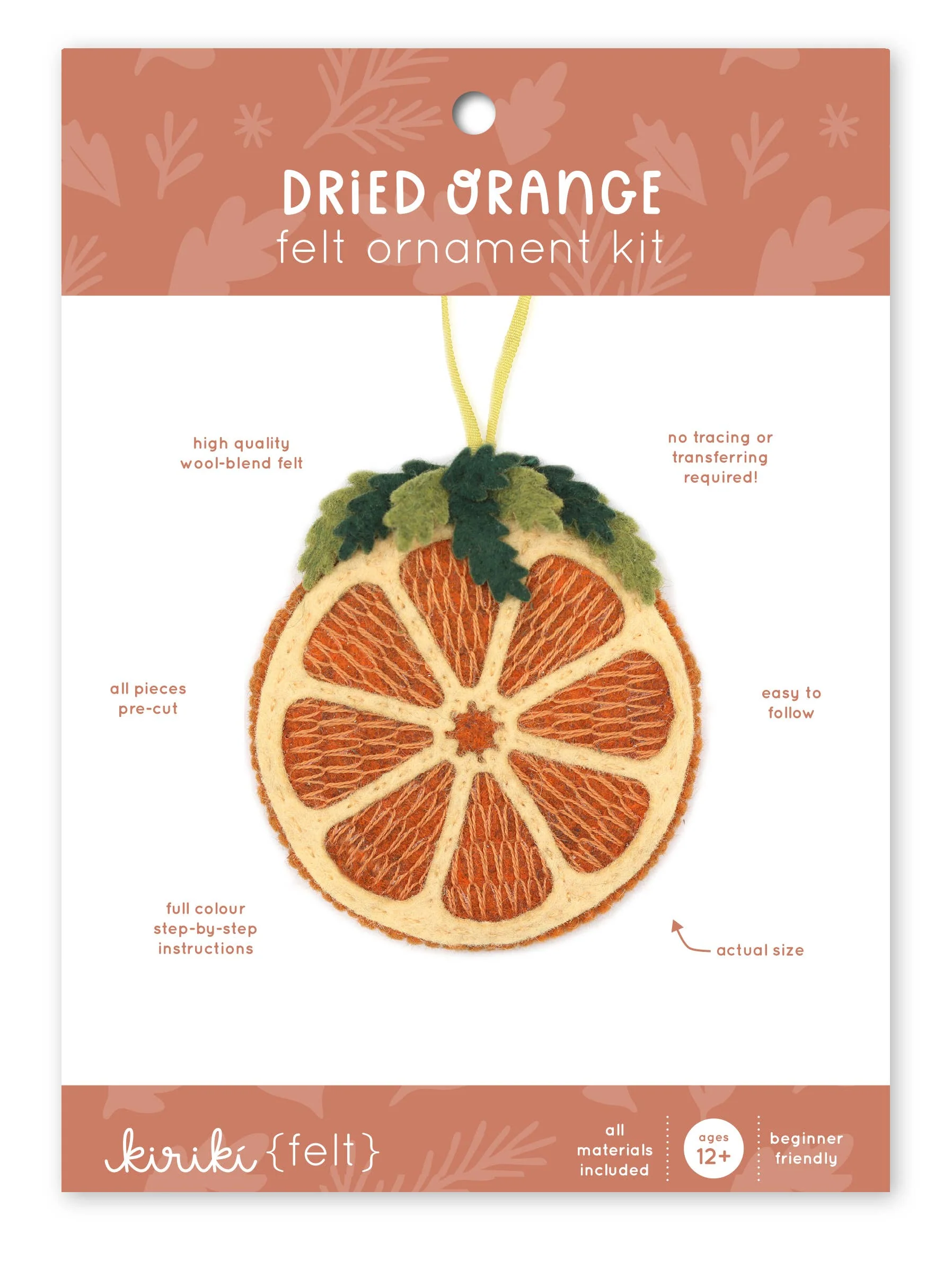 Hand Embroidered Felt Ornament Kit - Dried Orange - Image 2