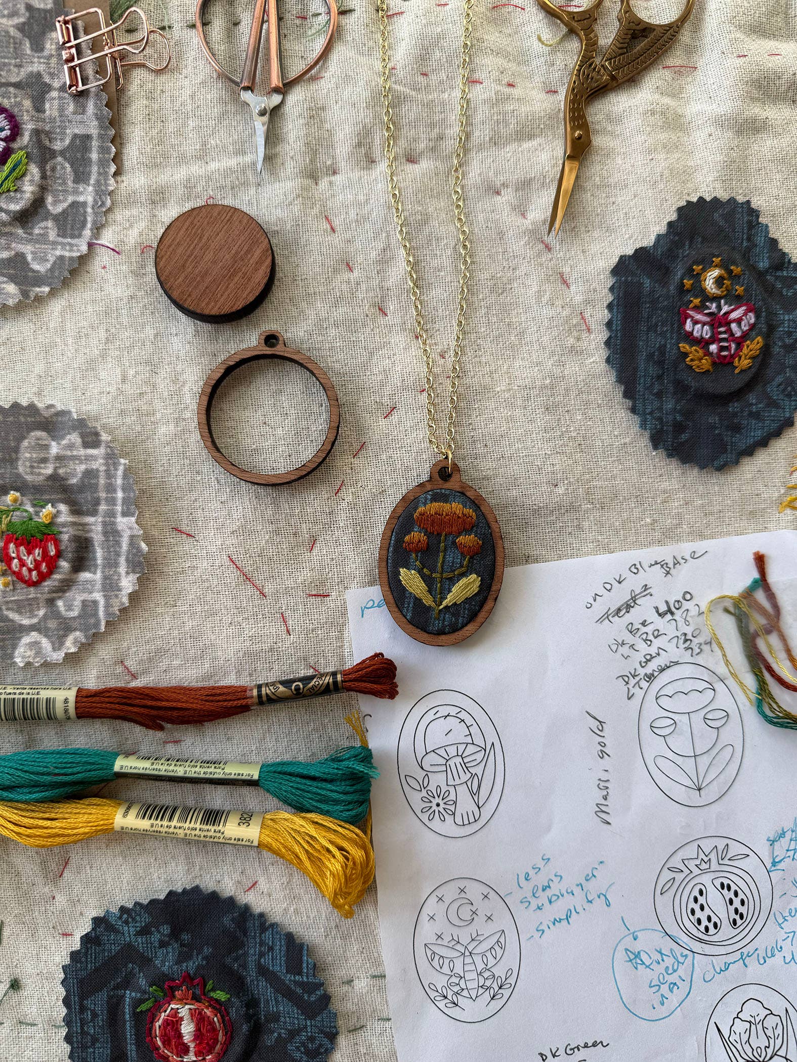 Hand Embroidery Necklace Kit - Folk Flowers - Image 6