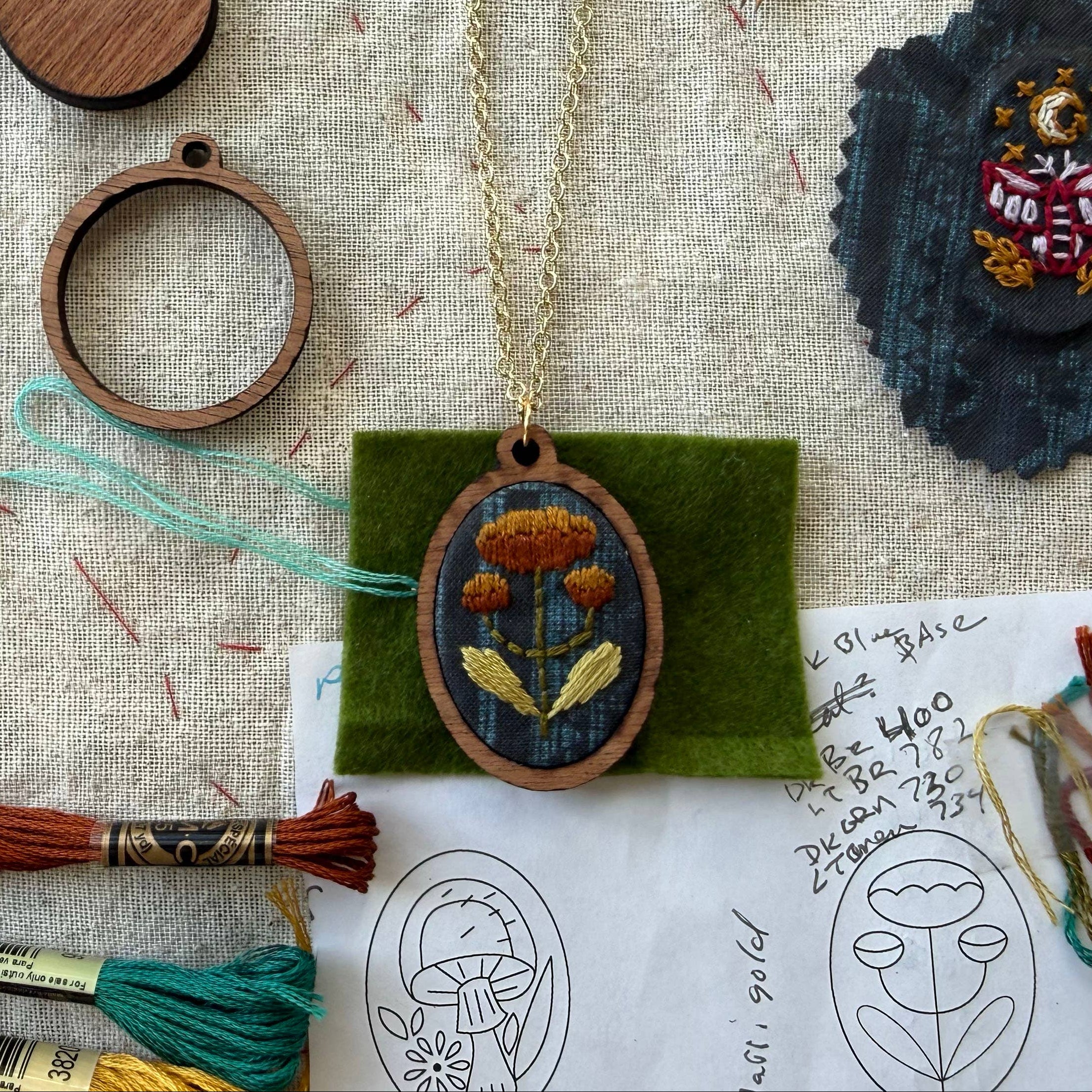 Hand Embroidery Necklace Kit - Folk Flowers - Image 7