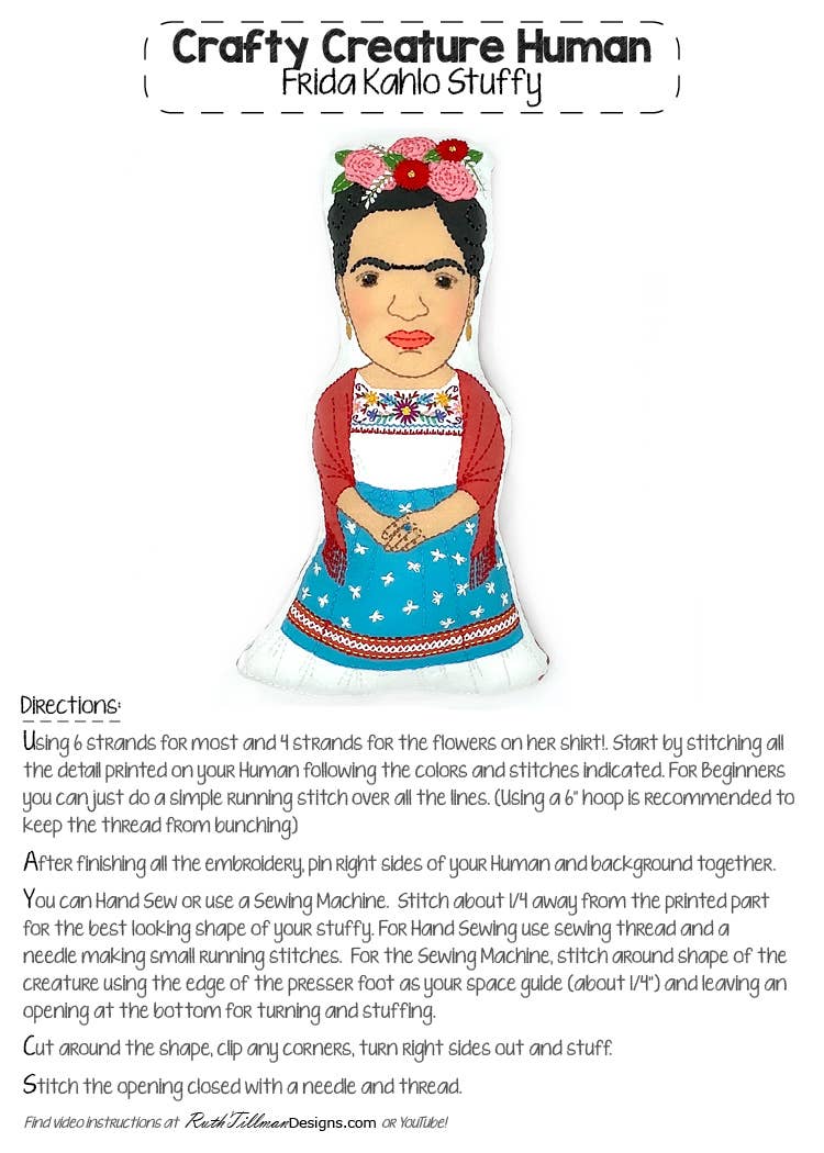 Frida Kahlo Stuffie Hand Embroidery Kit - Image 5