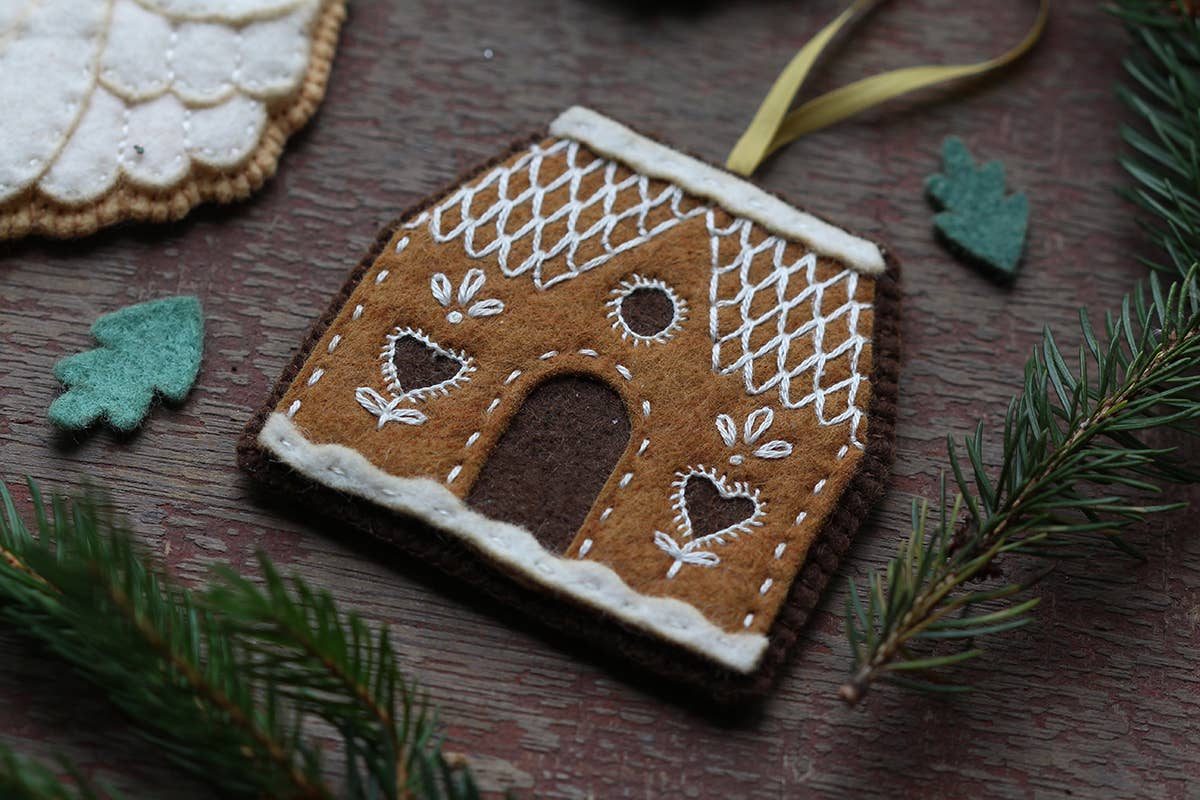 Hand Embroidered Felt Ornament Kit - Gingerbread House - Image 4
