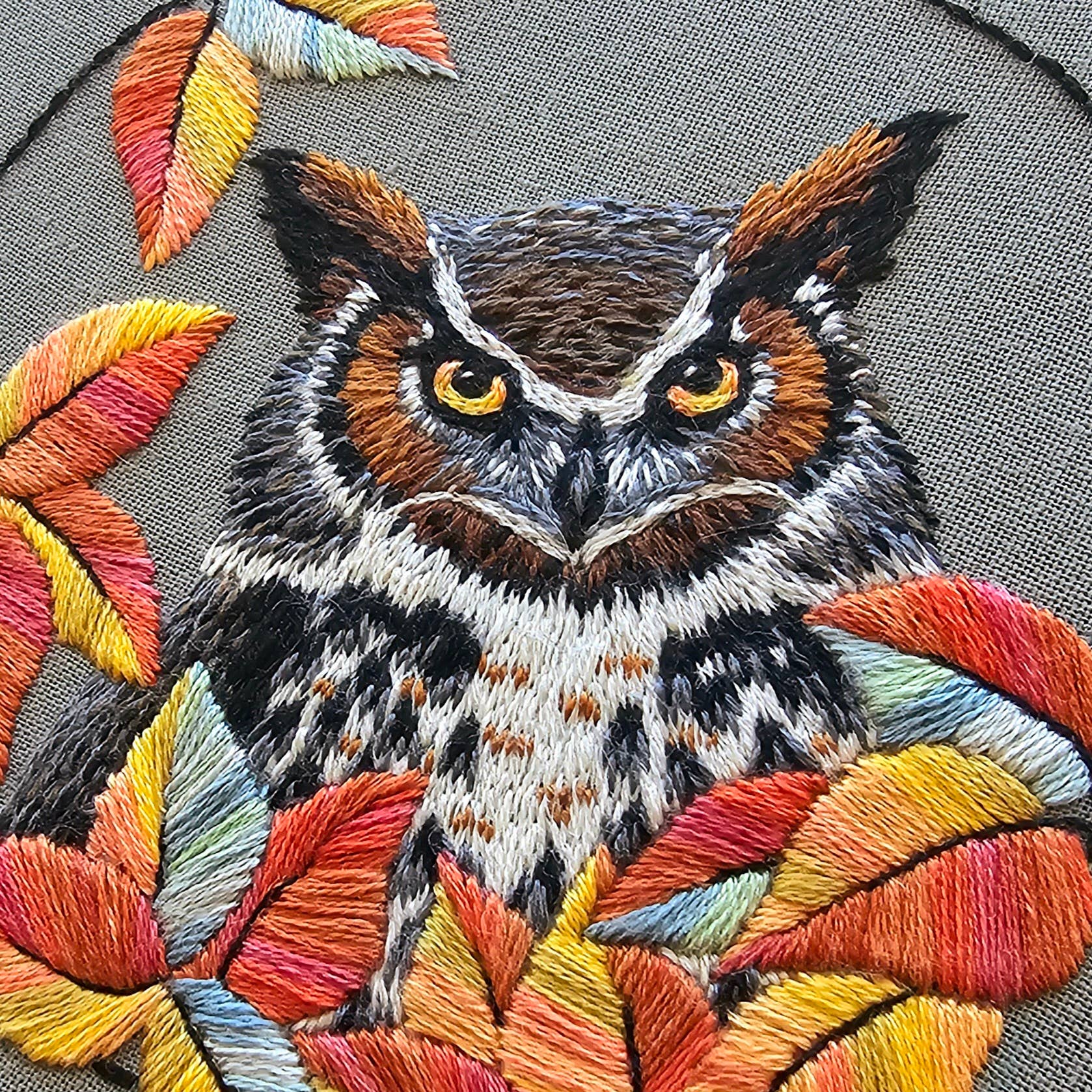 Great Horned Owl Hand Embroidery Kit - Image 2