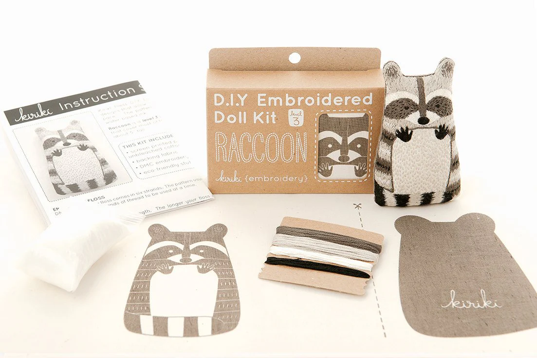 Hand Embroidered Plushie Doll Kit - Raccoon - Image 3