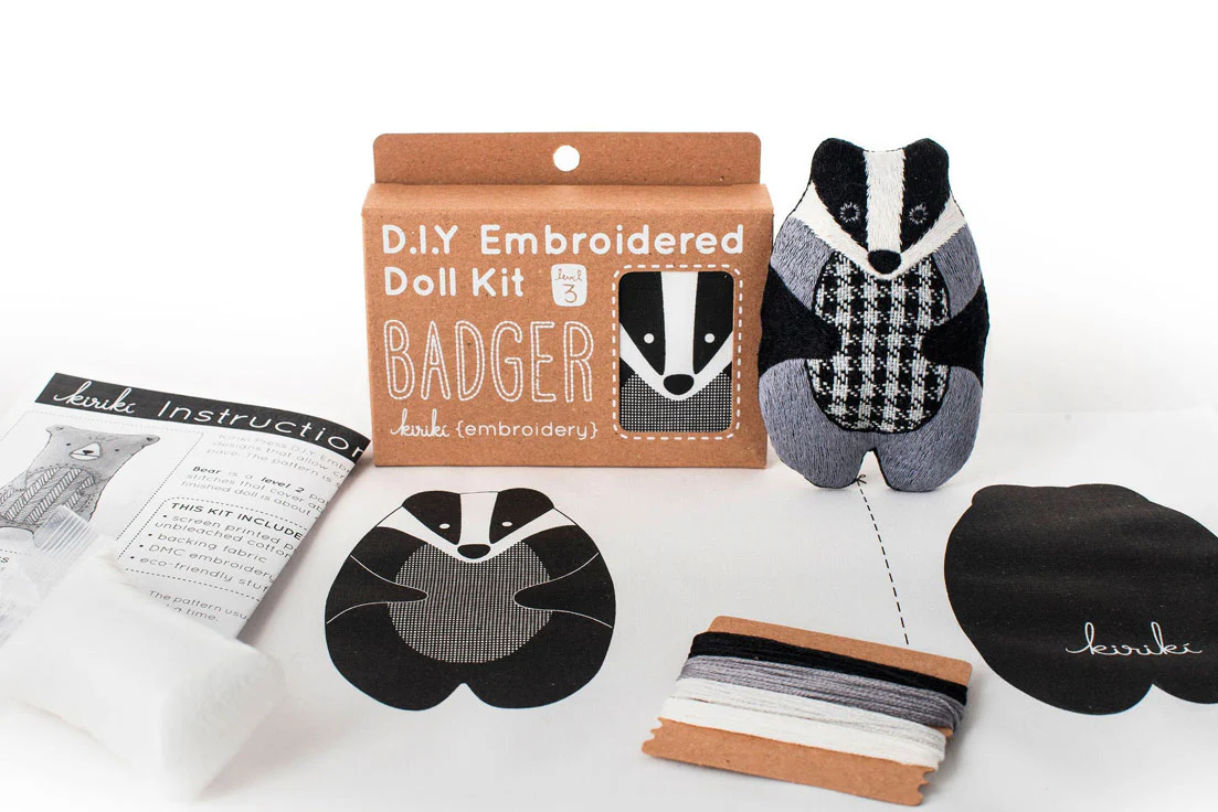 Hand Embroidered Plushie Doll Kit - Badger - Image 4
