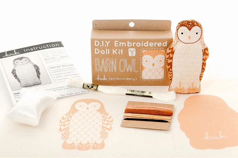 Hand Embroidered Plushie Doll Kit - Barn Owl - Image 3