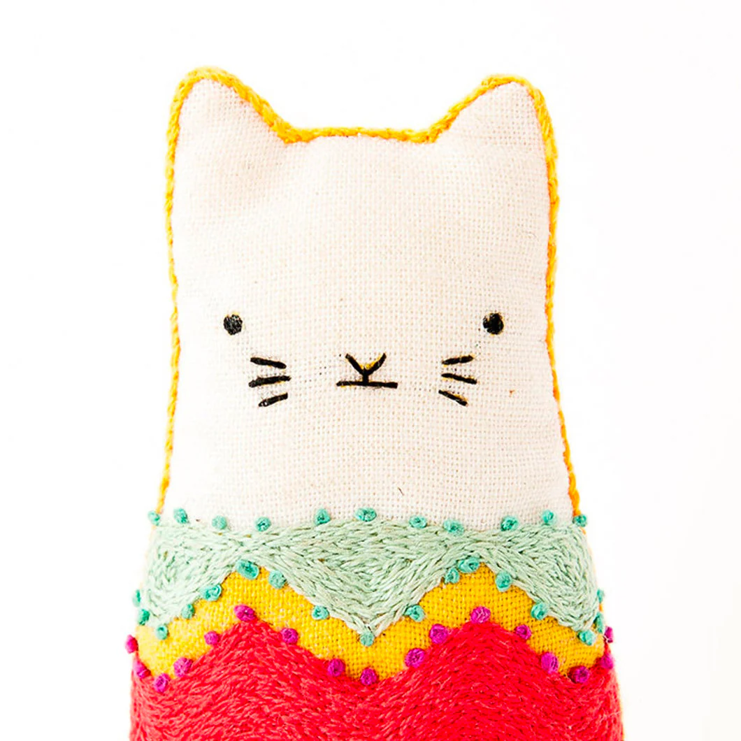 Hand Embroidered Plushie Doll Kit - Fiesta Cat
