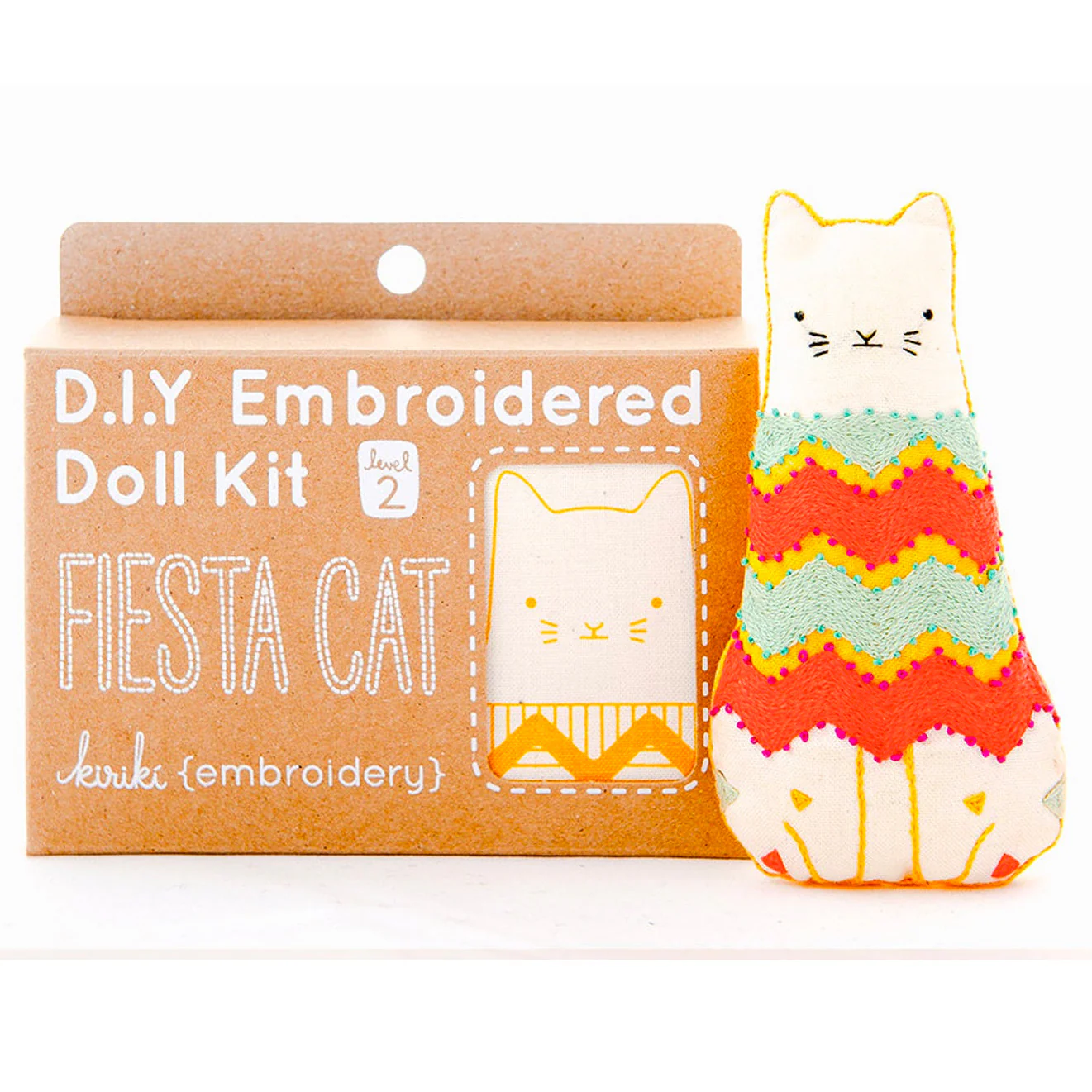 Hand Embroidered Plushie Doll Kit - Fiesta Cat - Image 2