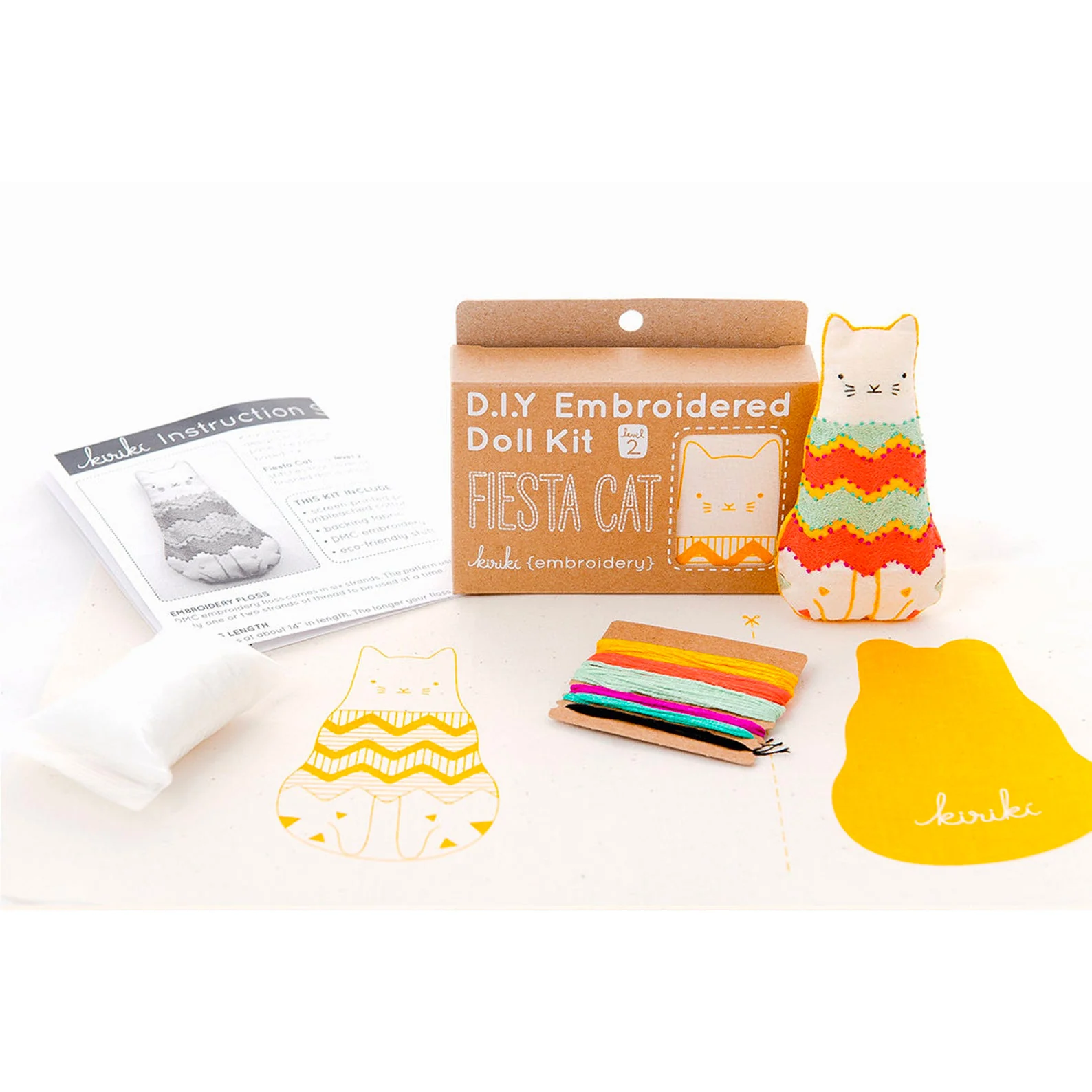 Hand Embroidered Plushie Doll Kit - Fiesta Cat - Image 3