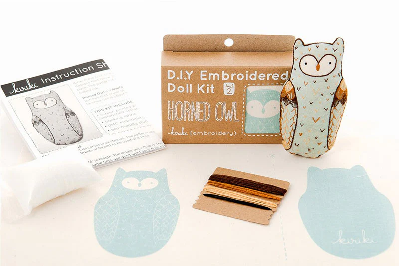 Hand Embroidered Plushie Doll Kit - Horned Owl - Image 3