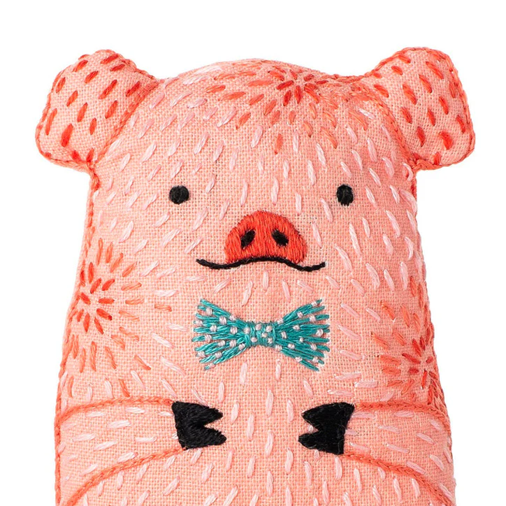 Hand Embroidered Plushie Doll Kit - Pig