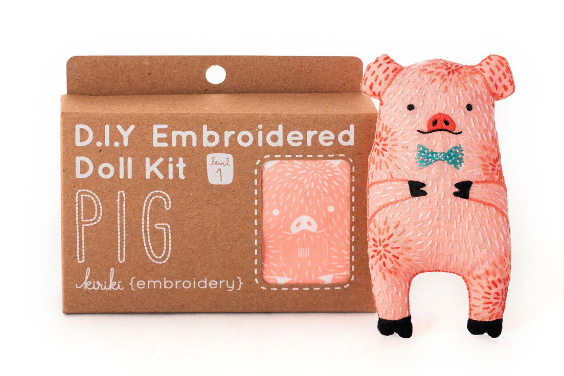 Hand Embroidered Plushie Doll Kit - Pig - Image 3