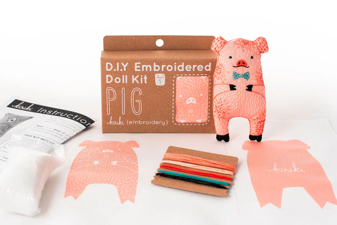 Hand Embroidered Plushie Doll Kit - Pig - Image 4