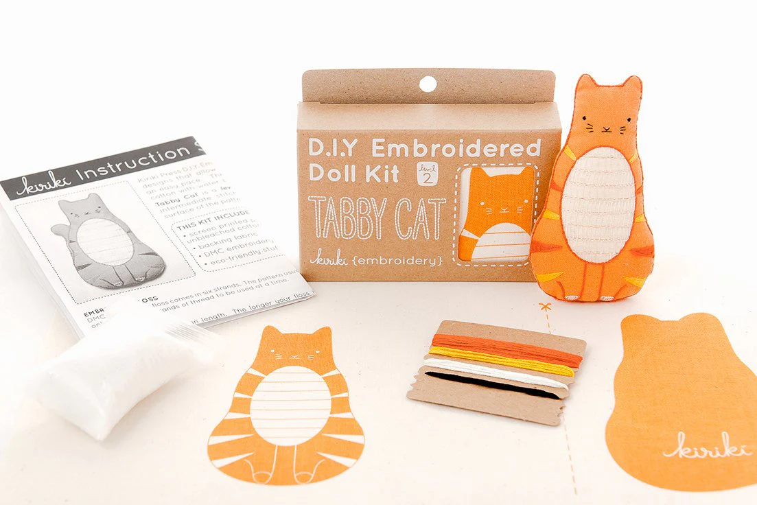 Hand Embroidered Plushie Doll Kit - Tabby Cat - Image 3
