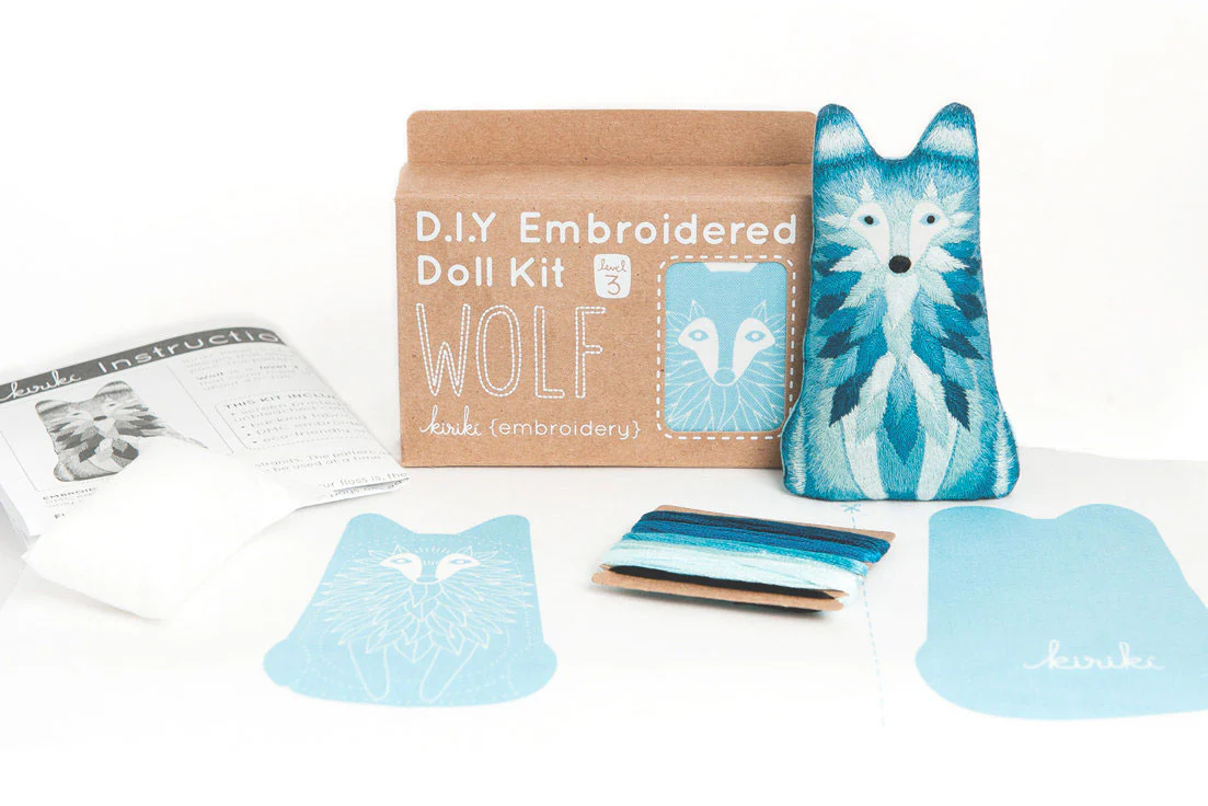 Hand Embroidered Plushie Doll Kit - Wolf - Image 3