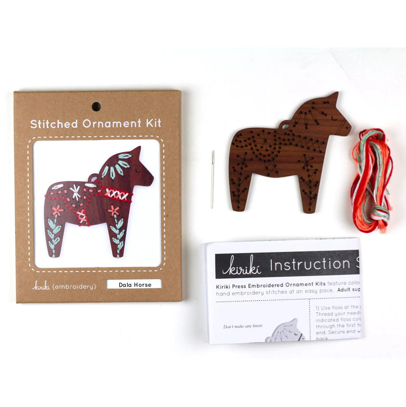 Hand Embroidered Wood Ornament Kit - Dala Horse - Image 3
