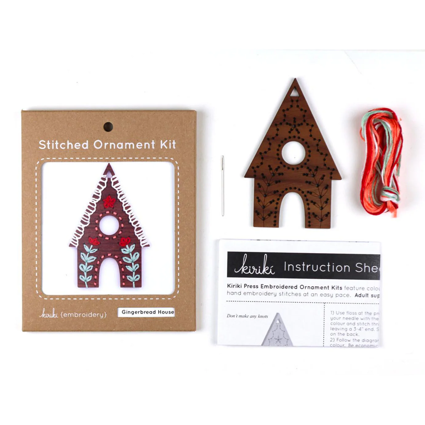 Hand Embroidered Wood Ornament Kit - Gingerbread House - Image 3