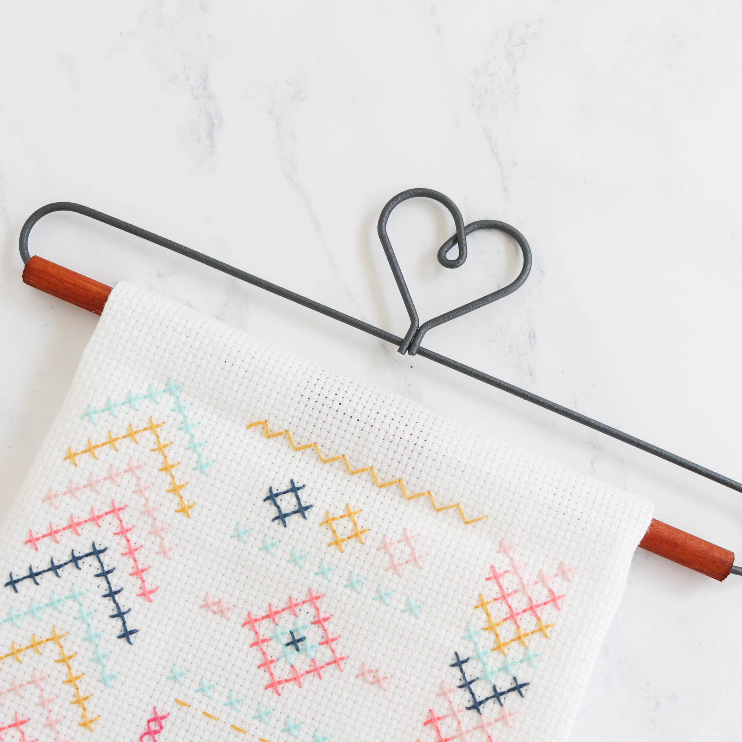 Heart Needlework Hanger with Wooden Dowel -7-1/2" - Image 3