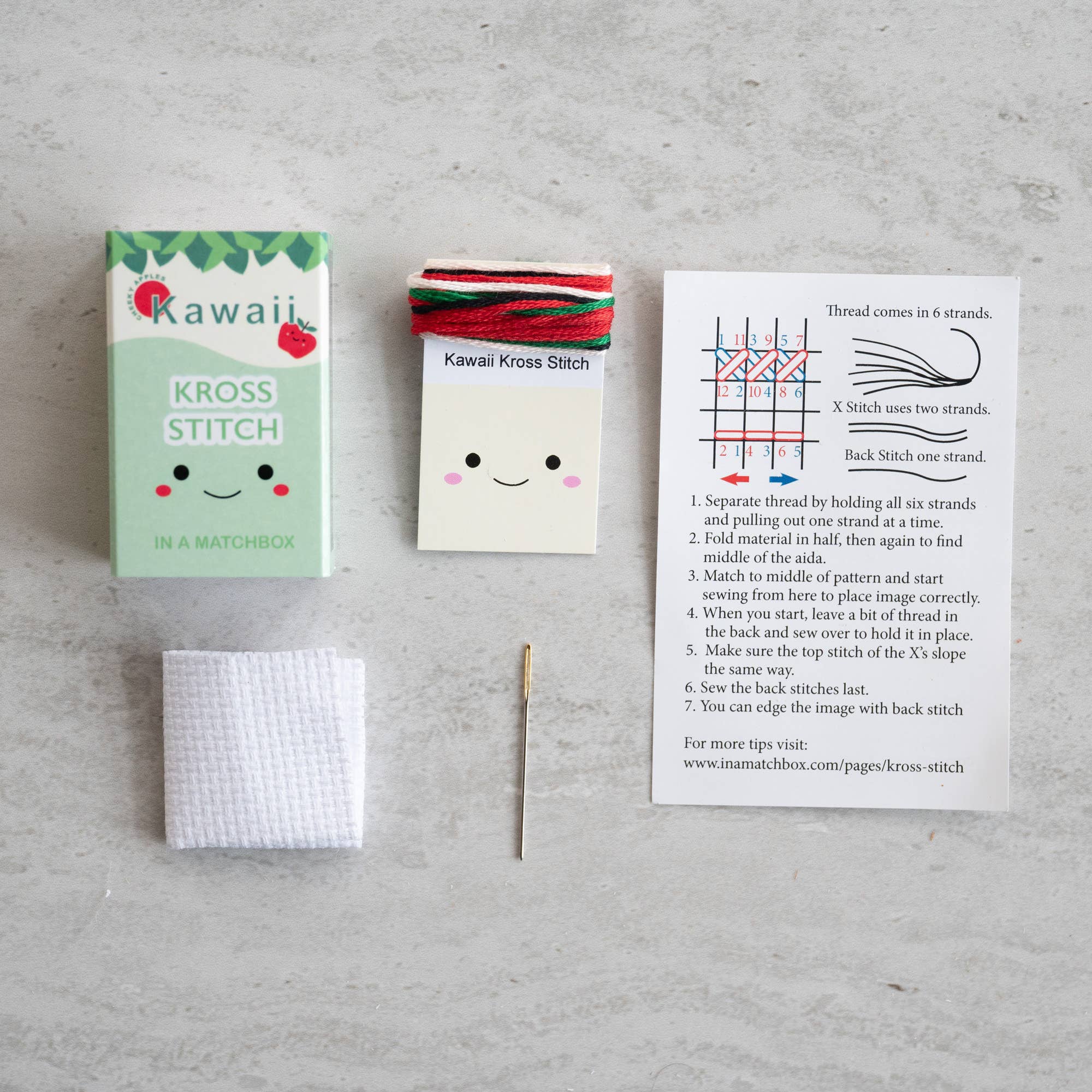 Kawaii Apple Mini Cross Stitch Kit In A Matchbox - Image 3