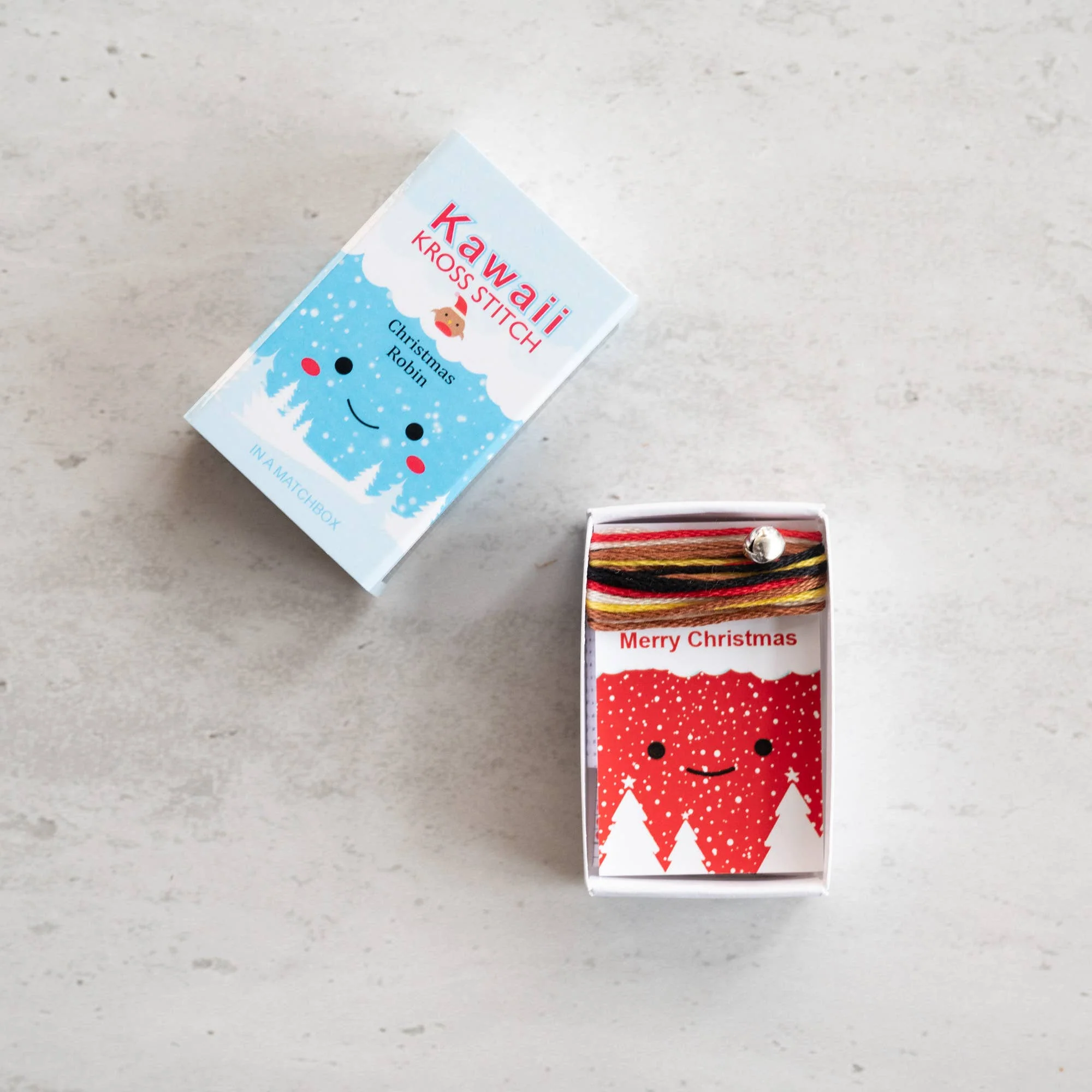 Kawaii Christmas Robin Cross Stitch Kit In A Matchbox - Image 3