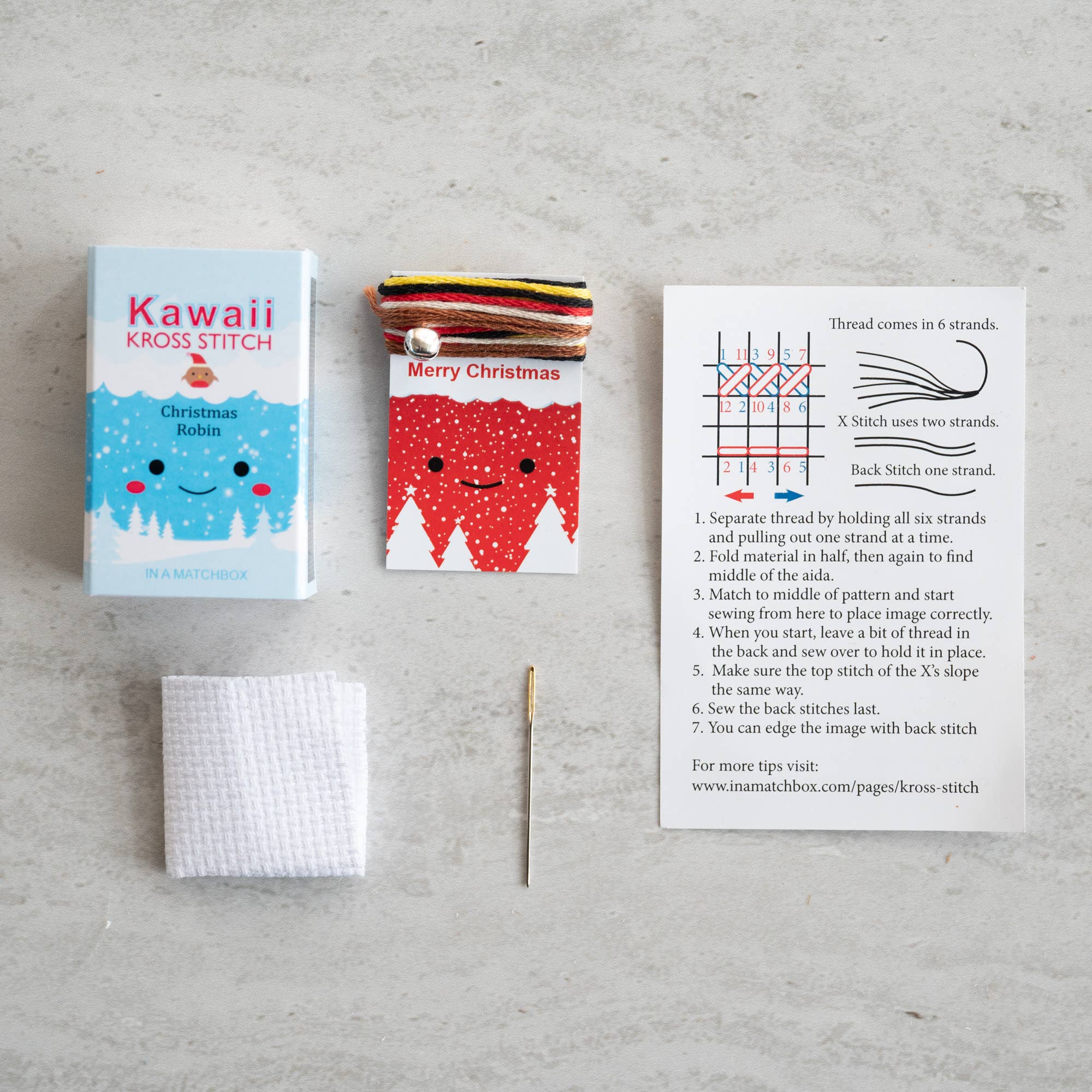 Kawaii Christmas Robin Cross Stitch Kit In A Matchbox - Image 4