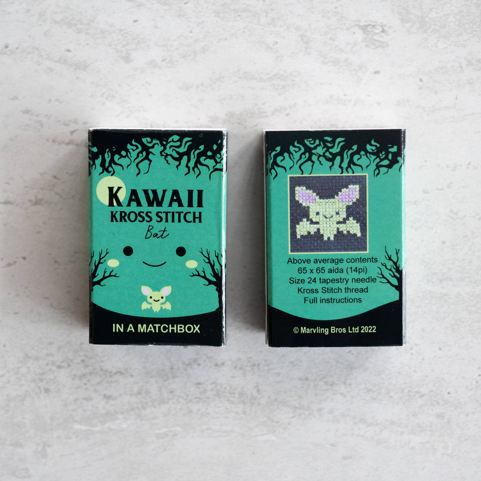 Kawaii Halloween Bat Mini Cross Stitch Kit in a Matchbox - Image 5